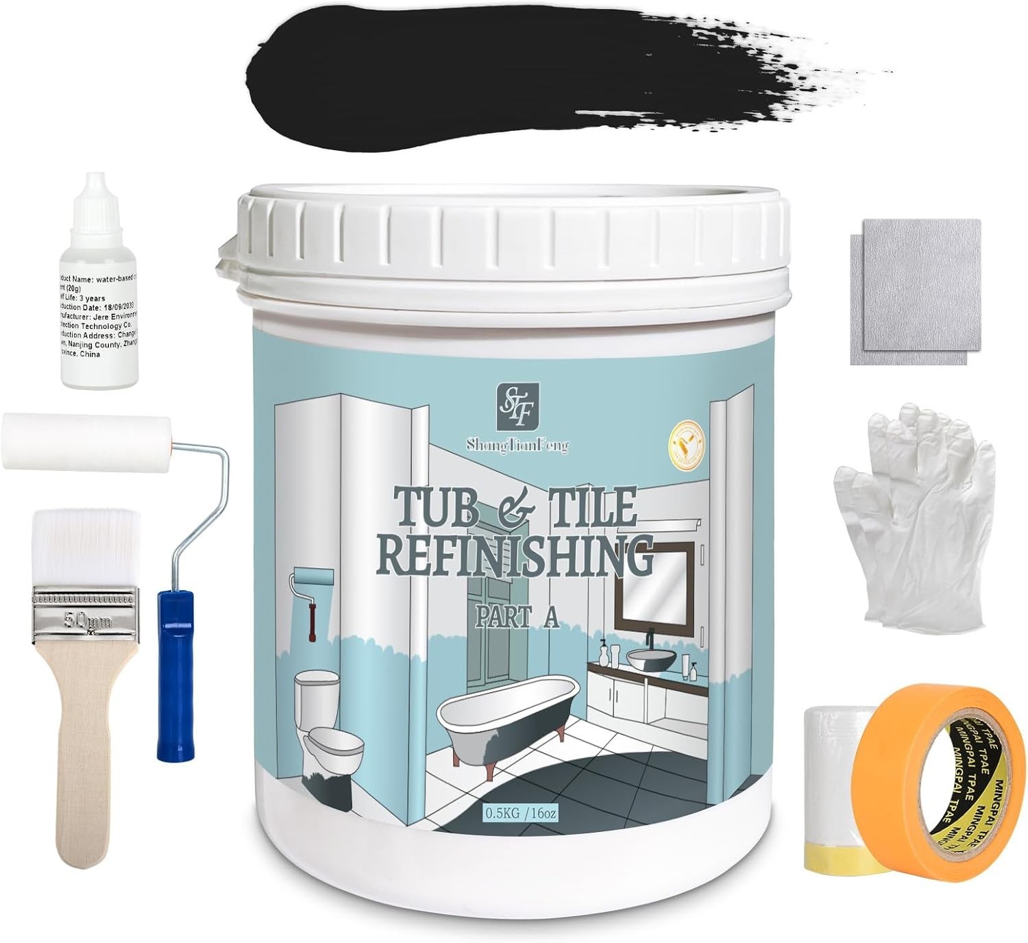 16 Oz Black Tub & Tile Refinishing Kit – High-Gloss Scratch-Resistant Paint