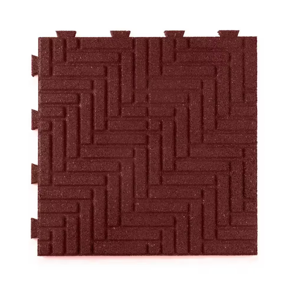 16 In. X 16 In. X 5/8 In. Red Herringbone Smartloc Rubber Paver (9-Pack)