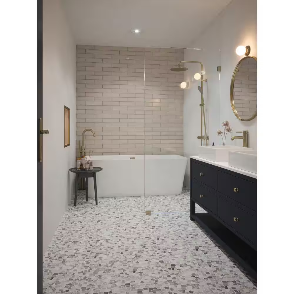 Bailey Grey Pebble 12 In. X 12 In. Honed Grey Limestone Wall and Floor Mosaic Ti