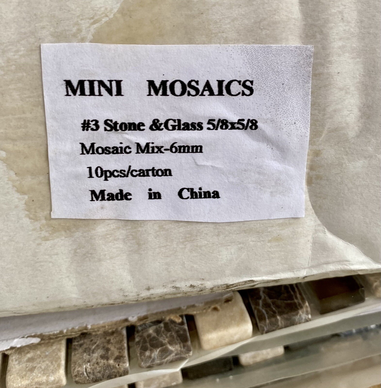 Stone & Glass Mini Mosaic 5/8” X 5/8 Tiles, ONE Sheet. Neutral Colors.