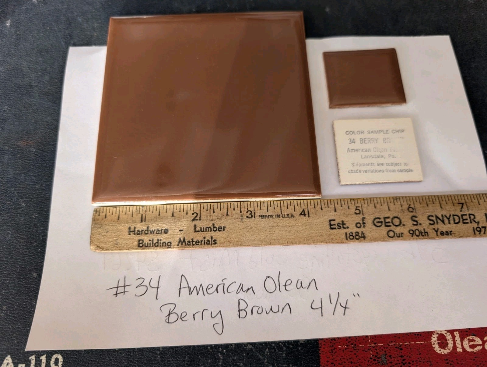 2 pc American Olean Gloss Berry Brown #34 Ceramic Tile 4-1/4″ Square Vintage