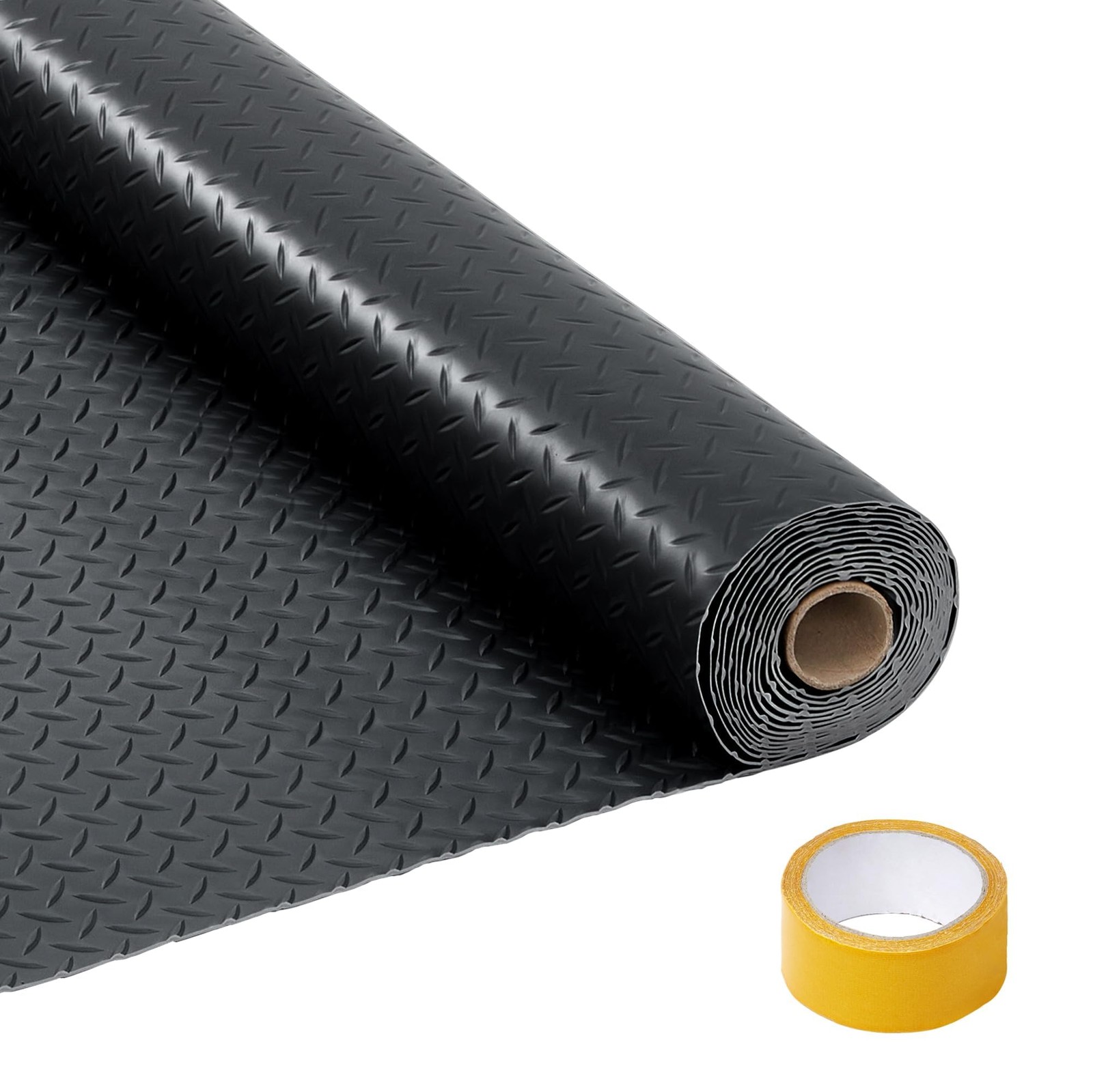 17 – 25FT Garage Floor Mat, 2mm Thickened Flooring Roll Diamond Plate PVC Rubber