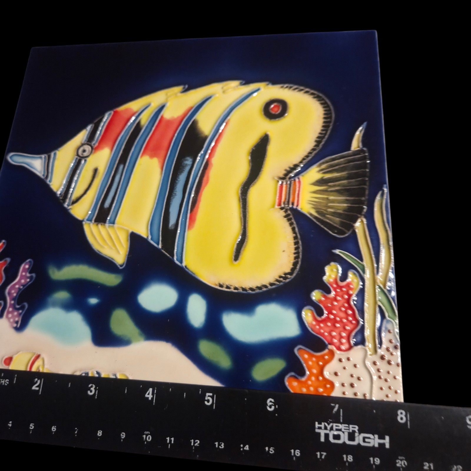 Decorative Wall Art Ceramic Tile 8″x8″Yellow Tropical Fish Coral Reef Coastal