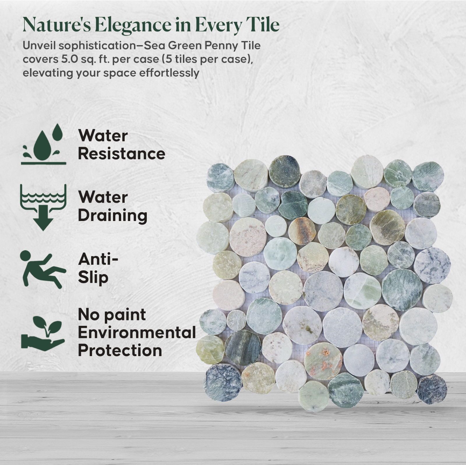 Sea Green Penny Round Pebble Mosaic Wall & Floor Tile ($14.57/SqFt)