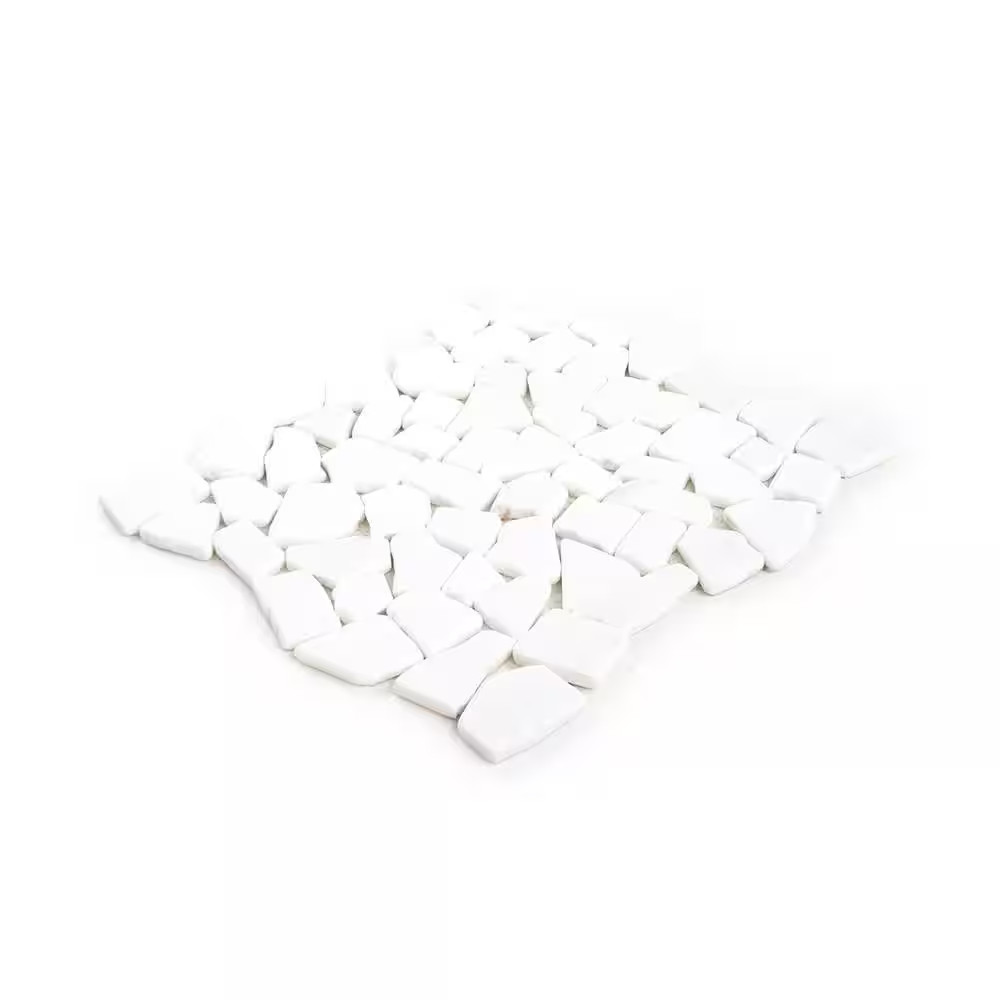 Cloudburst Thassos White 11 In. X 11 In. Pebble Honed Marble Wall and Floor Mosa