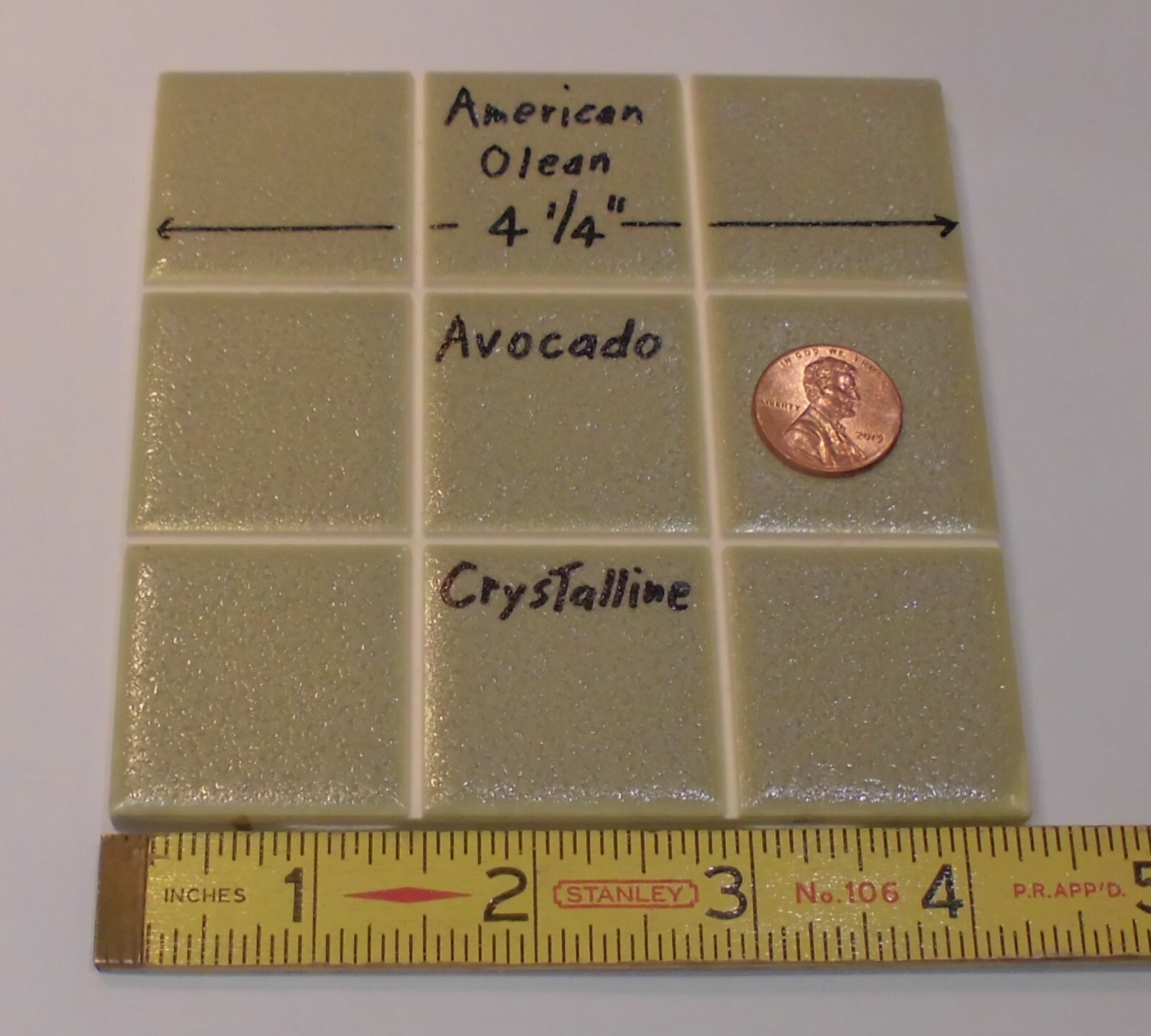 1 pc. Ceramic Tile *Avocado-Green* 9th Scored Crystalline: American Olean 4-1/4″