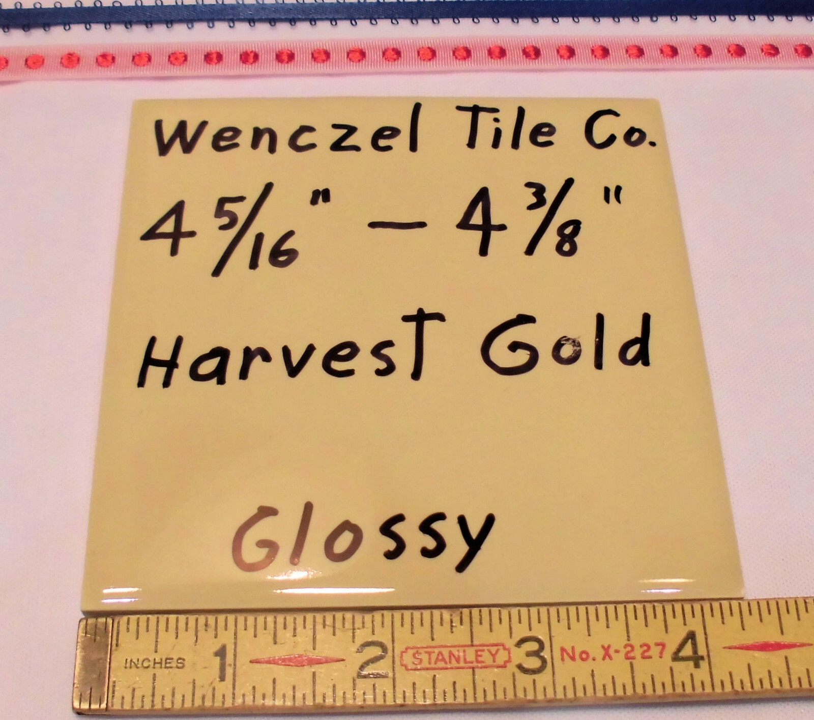 1 pc. Harvest Gold: Glossy Ceramic Tile; unknown maker 4-5/16″- 4-3/8″ New Stock