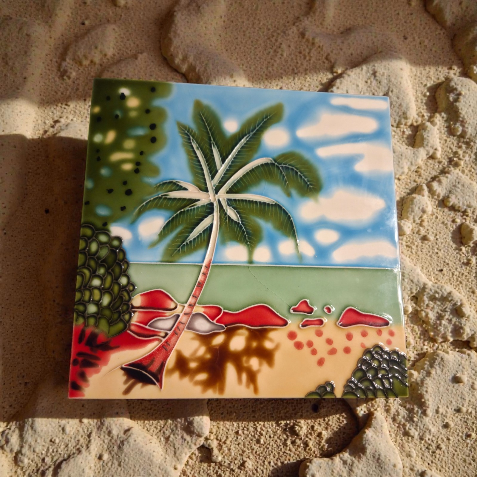 Decorative Wall Art Ceramic Tile 8″x8″ Palm Tree Beach Backsplash Trivet READ