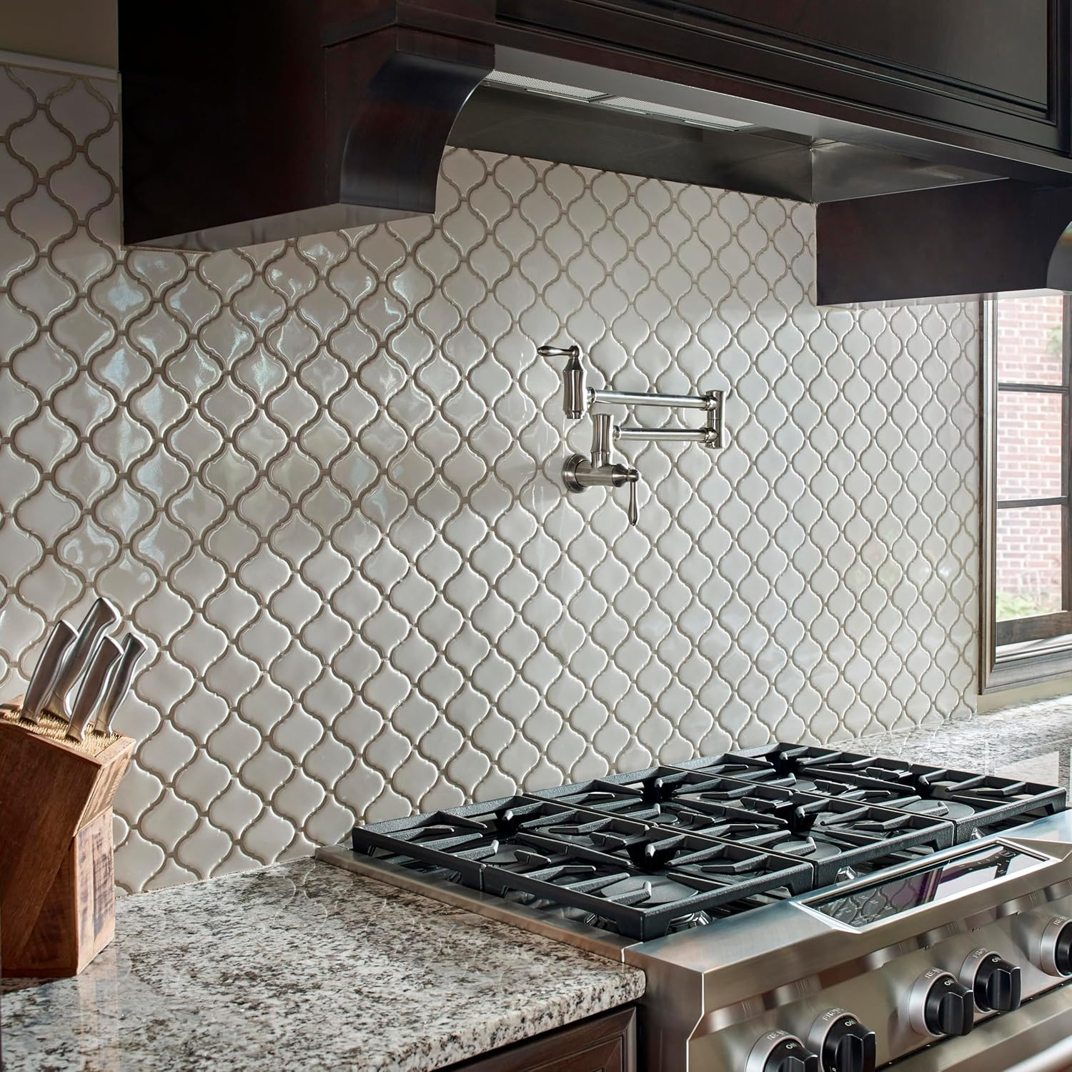 Bianco Glazed Arabesque Ceramic Mosaic Tile for Backsplash & Accent Walls