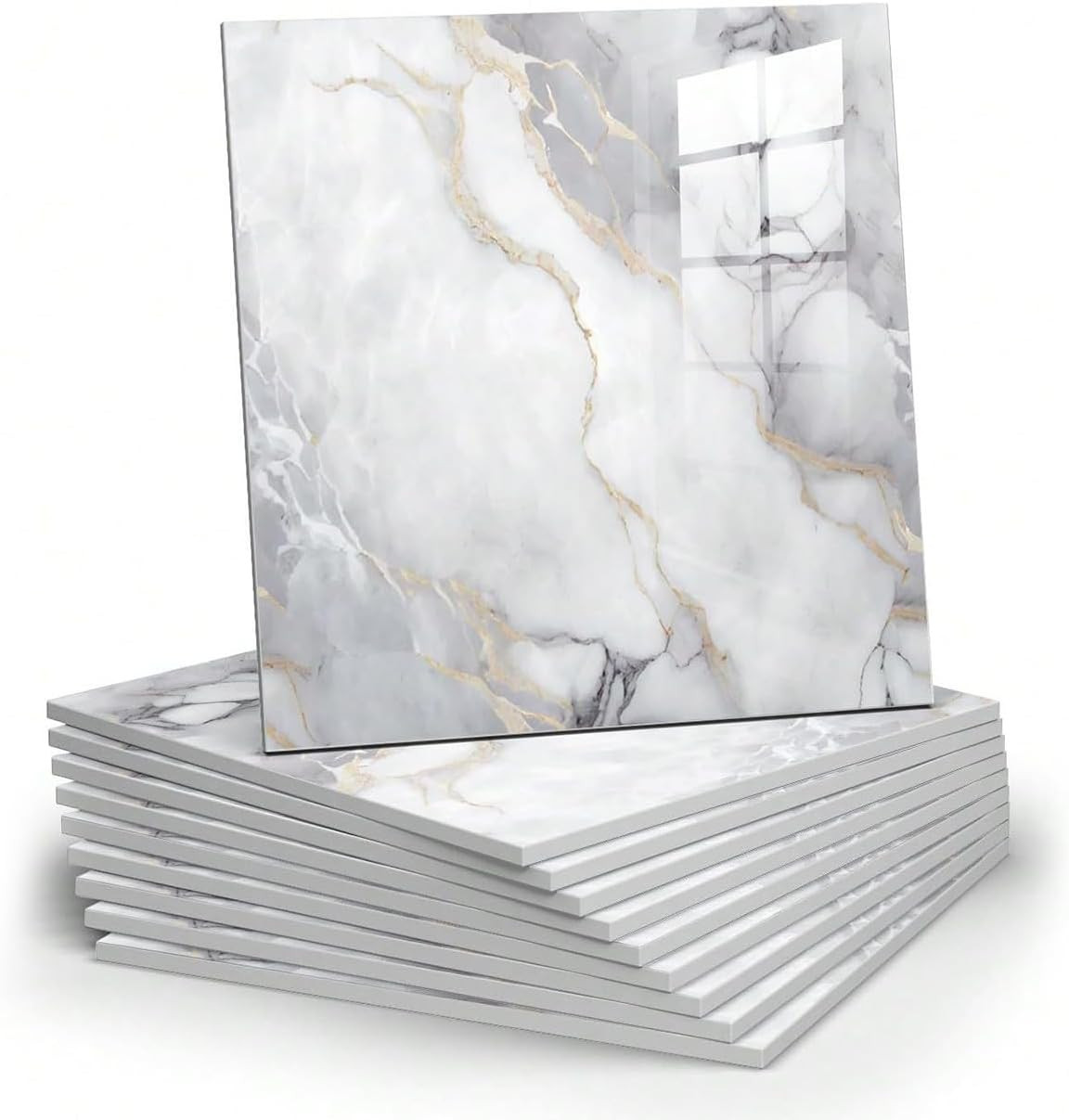 Chejiaye 10Pcs Marble Peel and Stick Backsplash Waterproof Washroom Wall Panels,