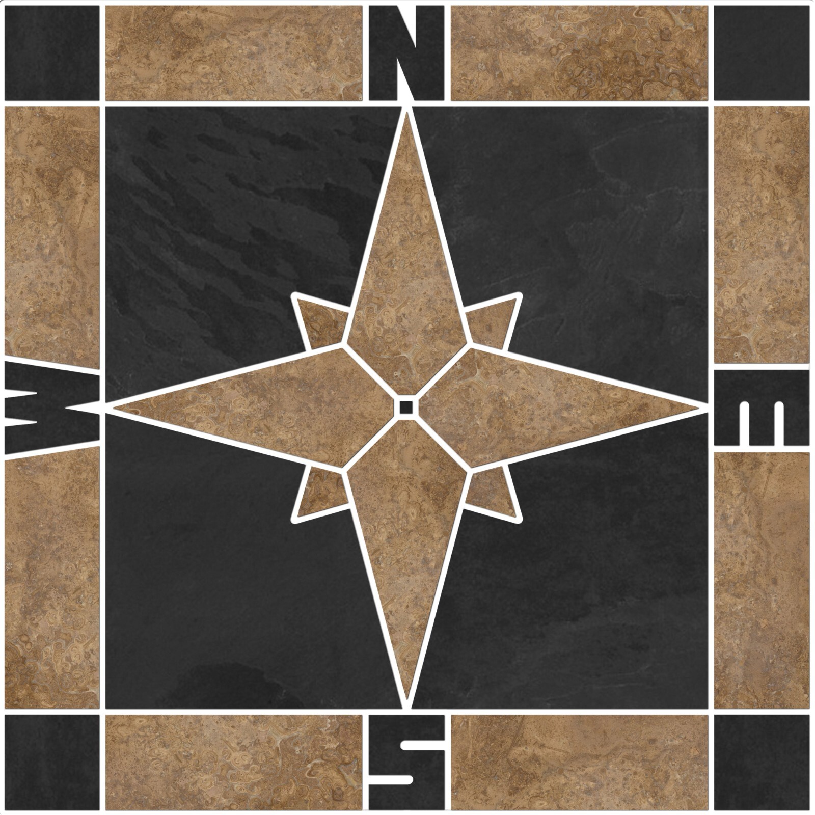 Natural Travertine and Slate Square Compass Mosaic Tile Medallion – Choose Size!