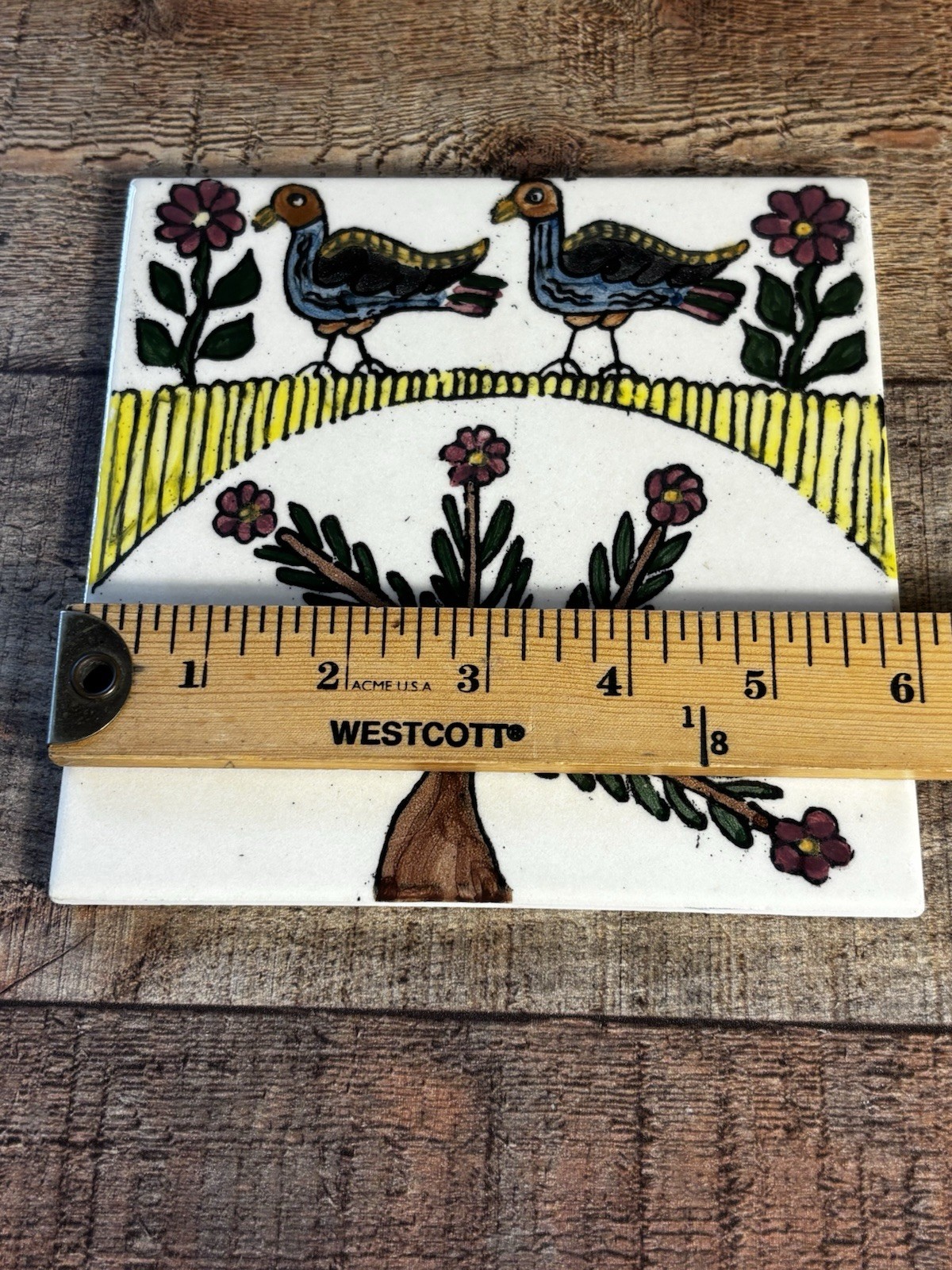 Vintage 6” Italian Tile Art Ceramic Birds Flowers Arpa Italy Trivet Decor