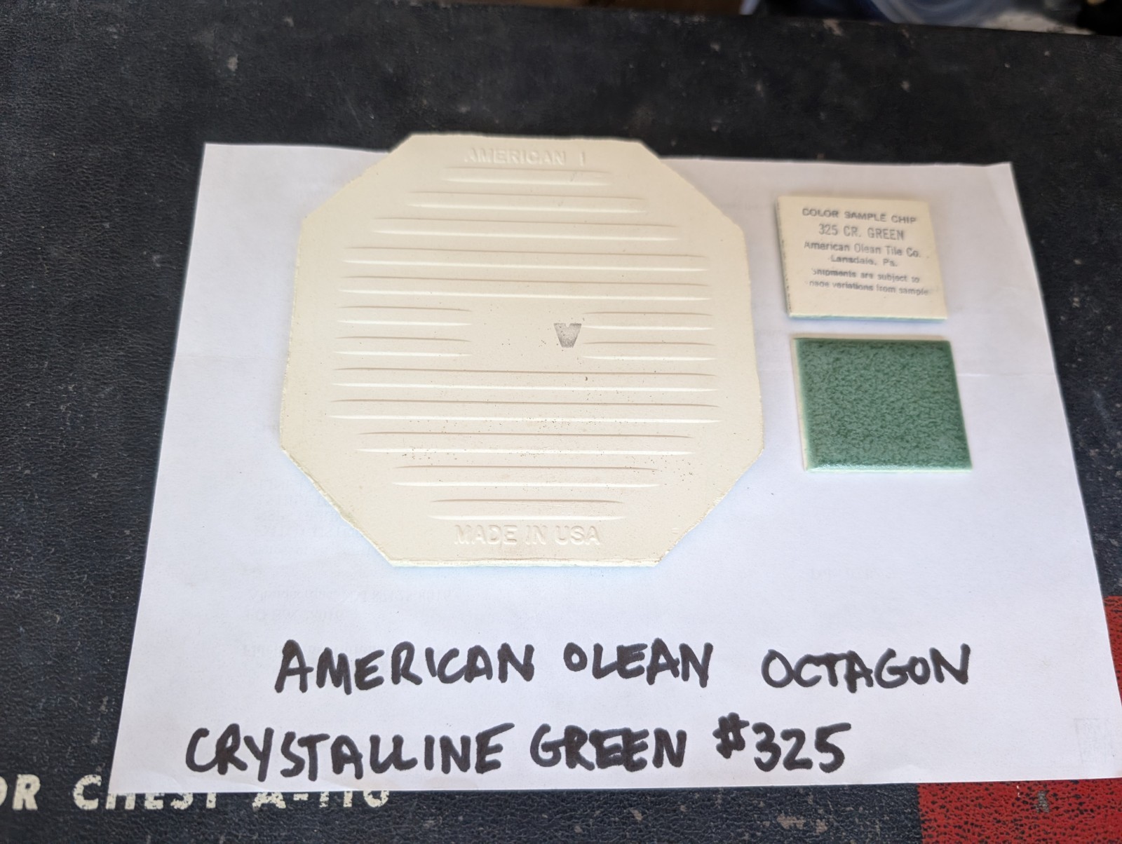 2 pcs American Olean Crystalline Green #325 Ceramic Tile 4-1/4″ Octagon 1950s