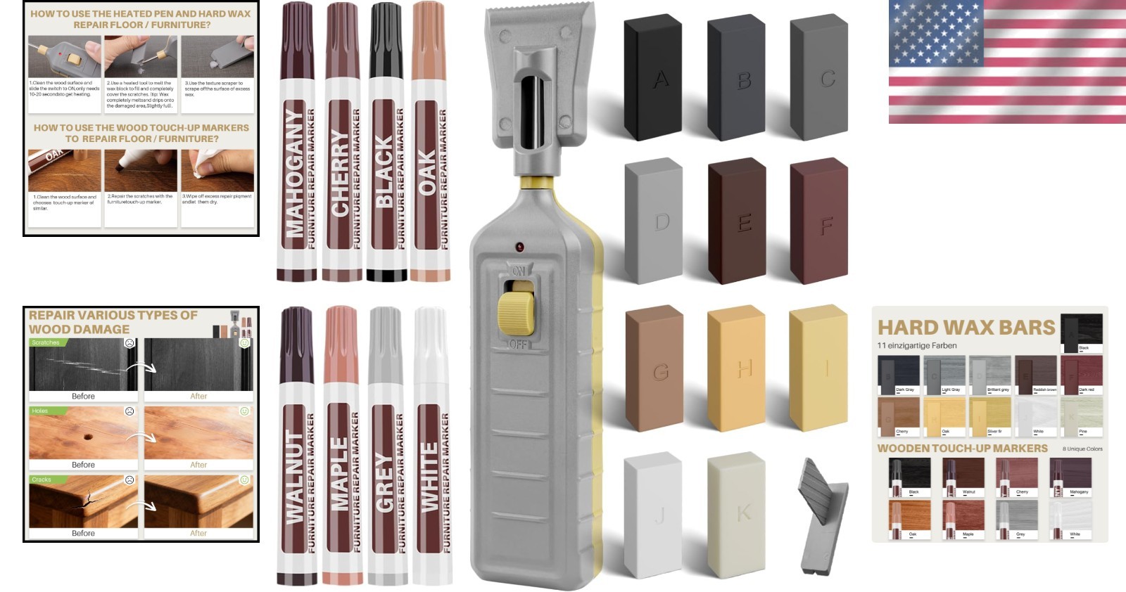 DIY Wood Furniture Repair Kit: 11 Wax Colors & 8 Markers for Instant Restoration