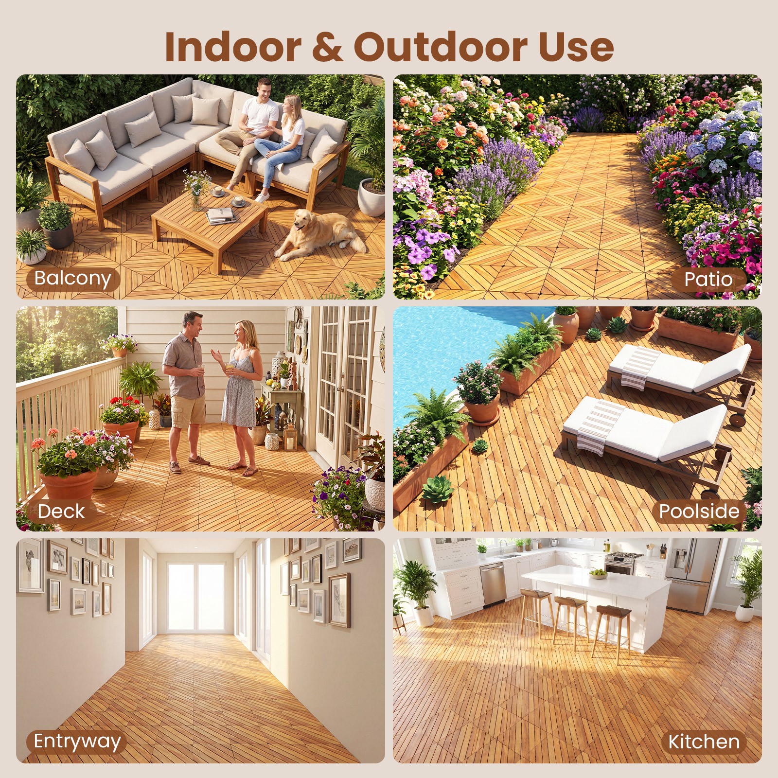 12″ x 12″ Acacia Wood Interlocking Deck Tiles24 PCS Waterproof Flooring Tiles