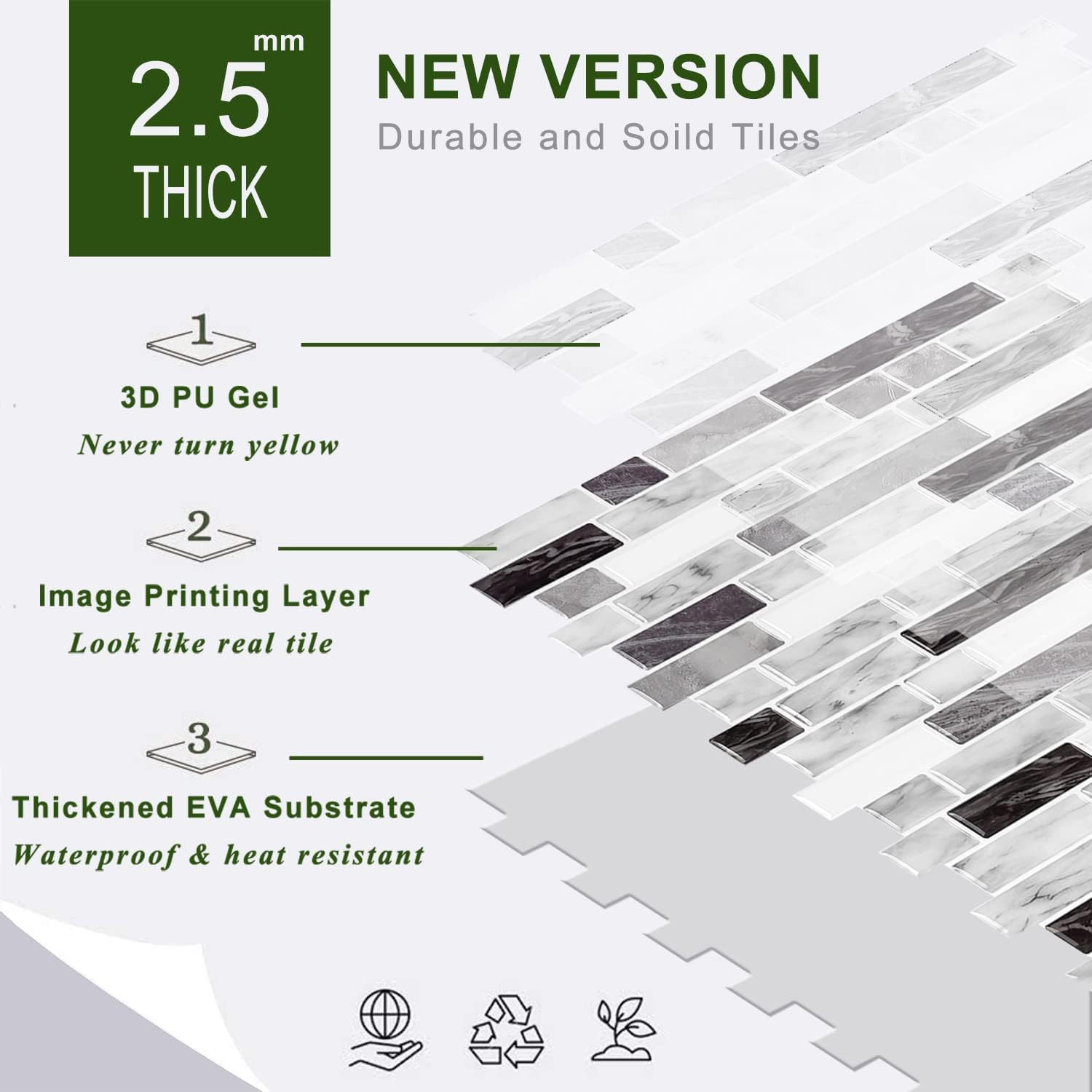 Thicker Design Peel and Stick Tile Backsplash, 12”×12”Stick on Backsplash for Ki