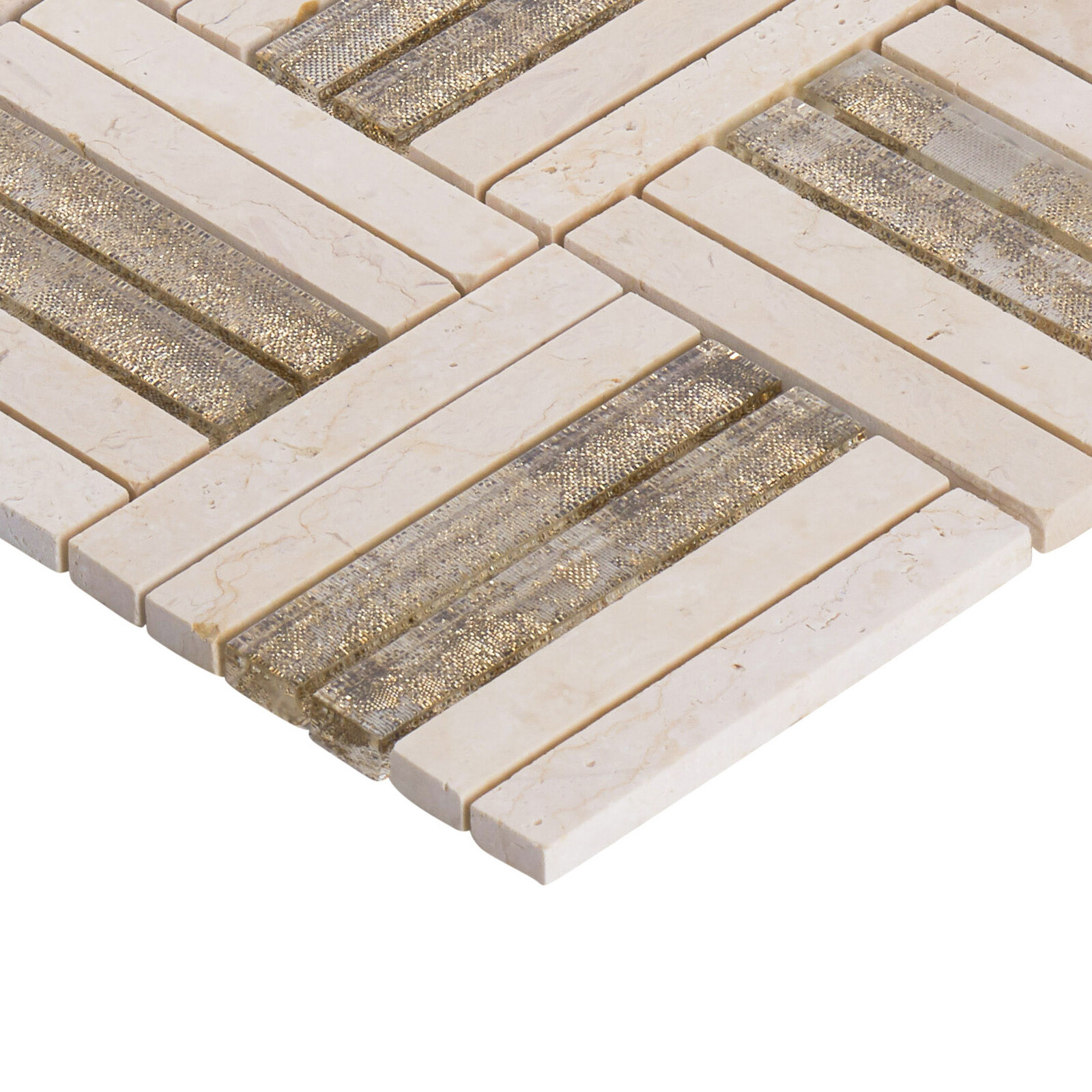 Beige Cream Marble Stone Gold Sand Glass Parquet Mosaic Tile Wall Backsplash