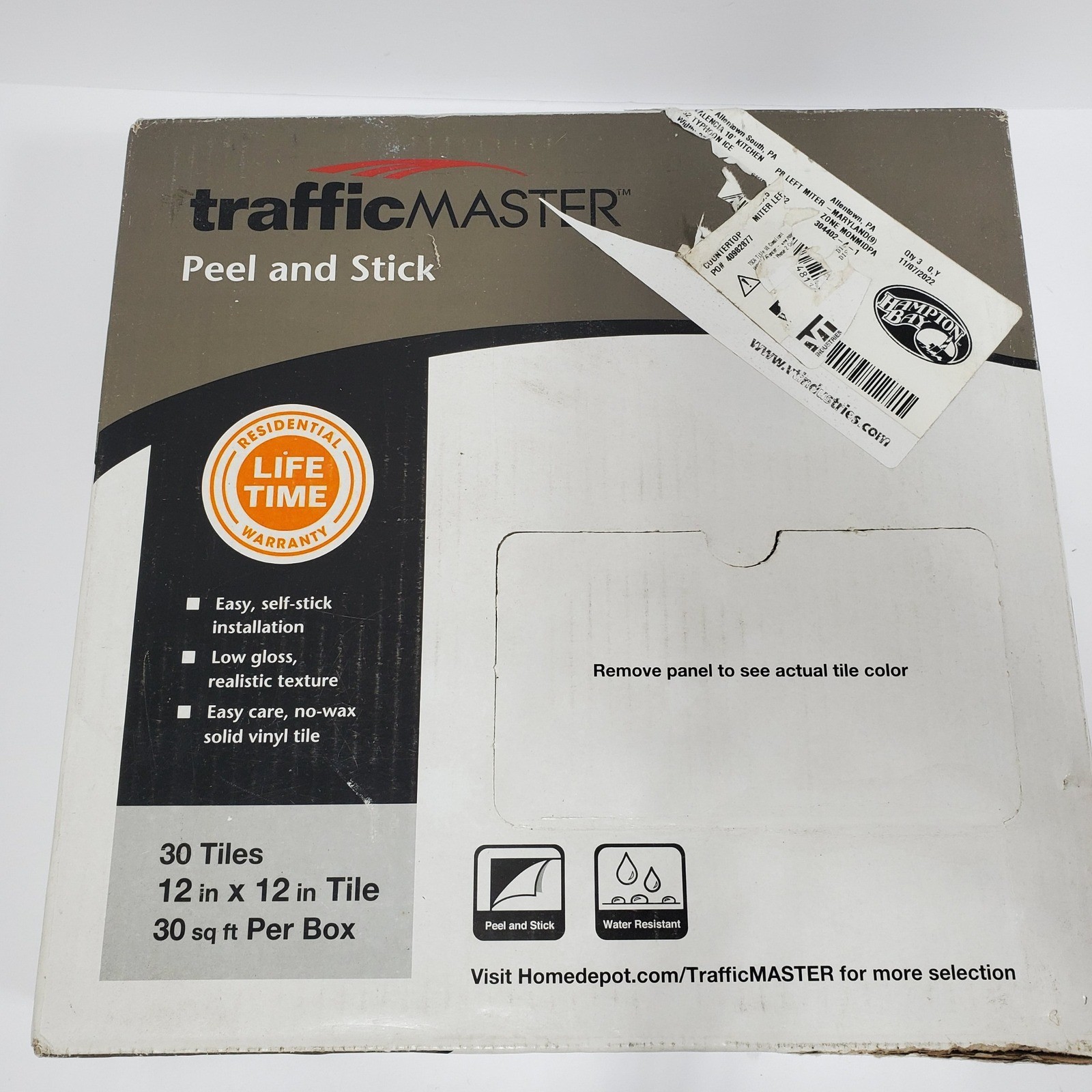 TrafficMaster Peel and Stick Carrara Marble Vinyl Floor Tile 12×12 30sqft SS1212