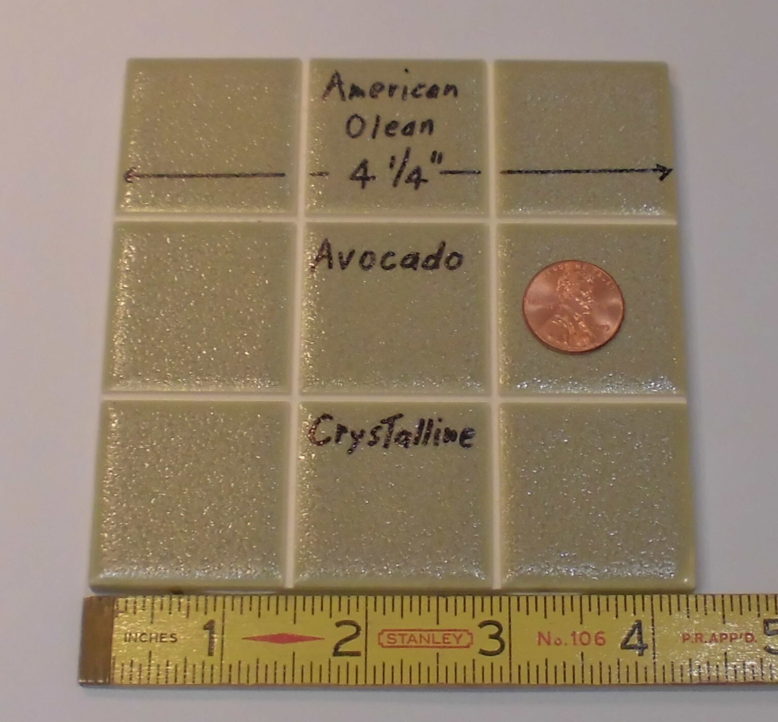 1 pc. Ceramic Tile *Avocado-Green* 9th Scored Crystalline: American Olean 4-1/4″