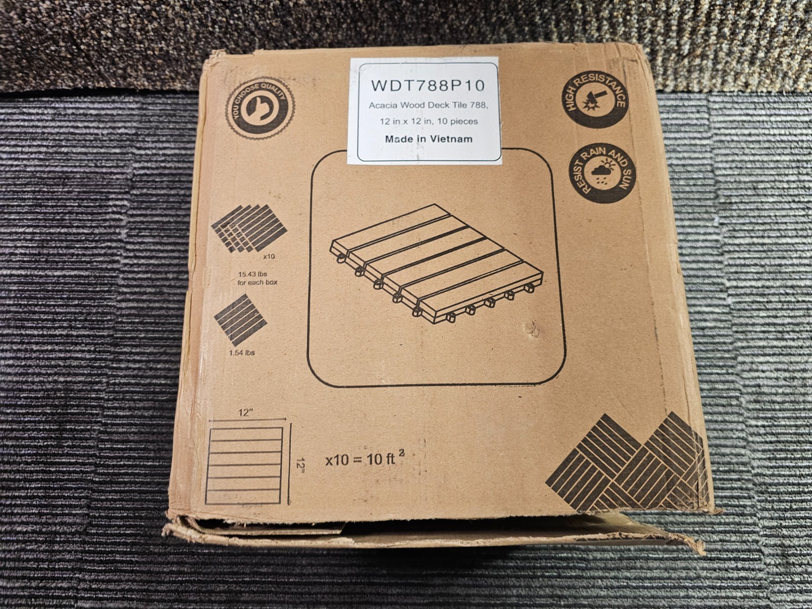 (QTY 10) Acacia Hardwood Deck Tile, Interlocking Patio Tile 12″ x 12″ WDT788P10