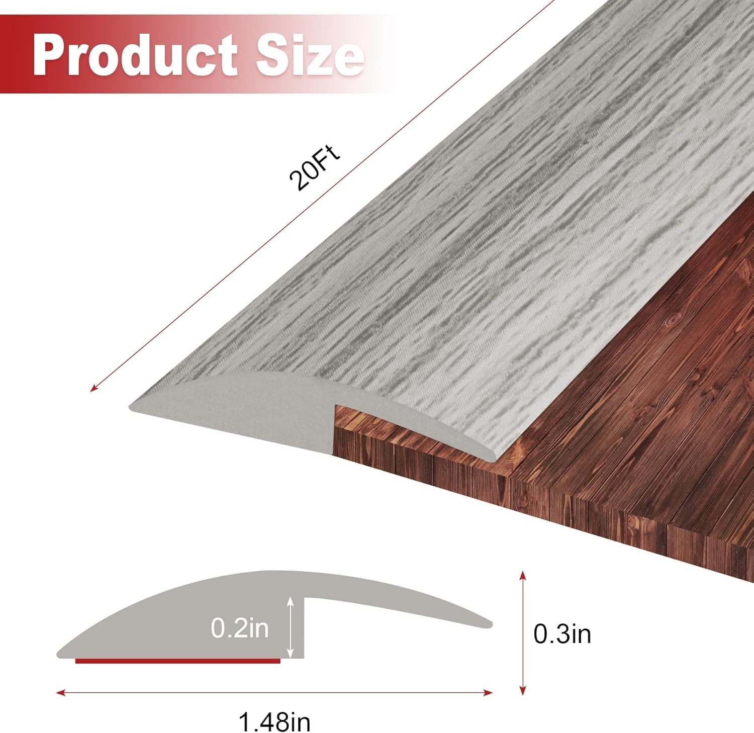 20Ft Self-Adhesive PVC Floor Transition Strip – Gray Forest, 5mm Height Limit