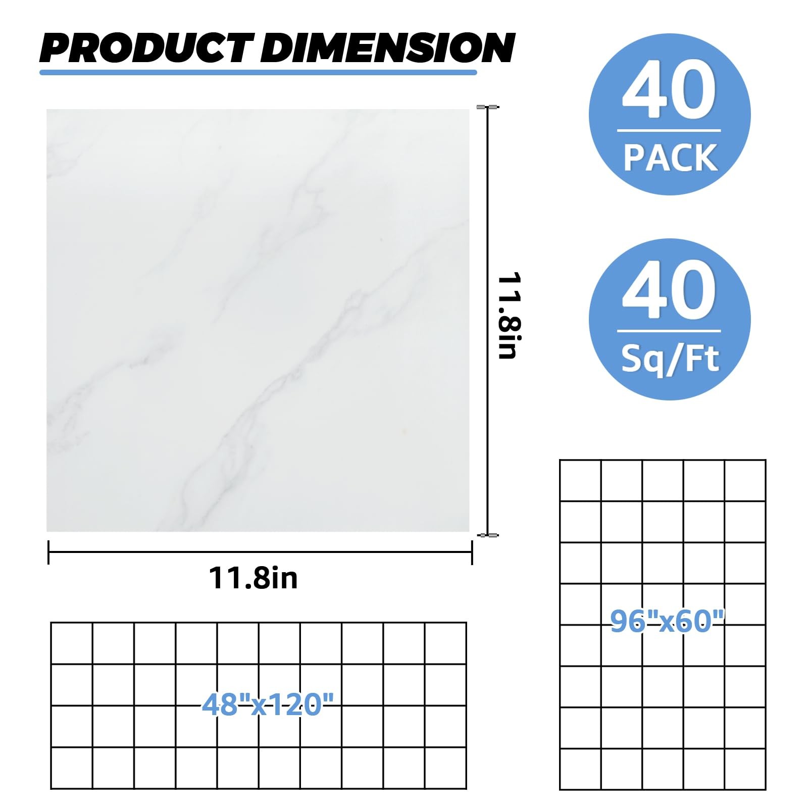 40 Sheet Vinyl Flooring 12×12 Inch Peel and Stick Floor Tile Waterproof White…