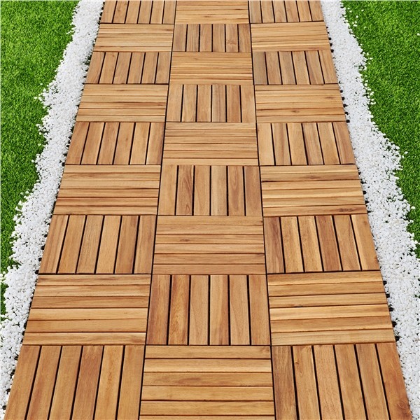 Pack of 10 Waterproof Acacia Wood Interlocking Flooring Tiles for Garden, Used