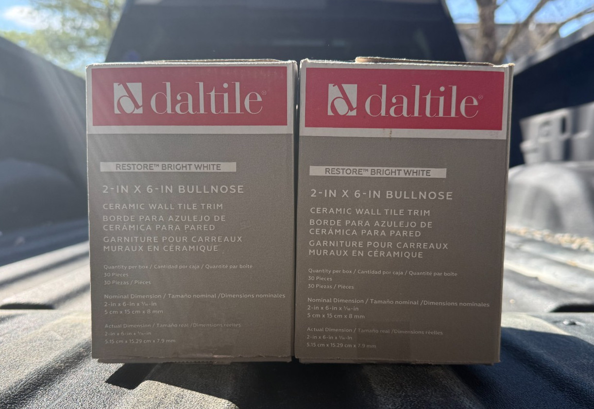 (2 Cases) Daltile 2x6in Bullnose Ceramic Wall Trim White 60 Pieces