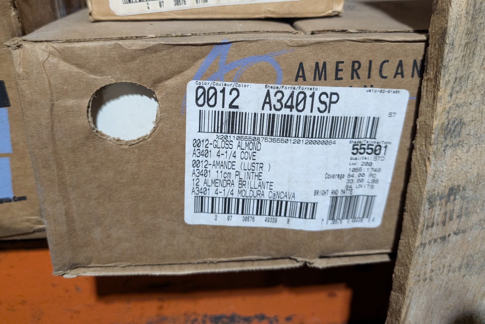 2 pcs NEW American Olean Gloss Almond #12 A3401 Ceramic Tile Cove base 4-1/4″