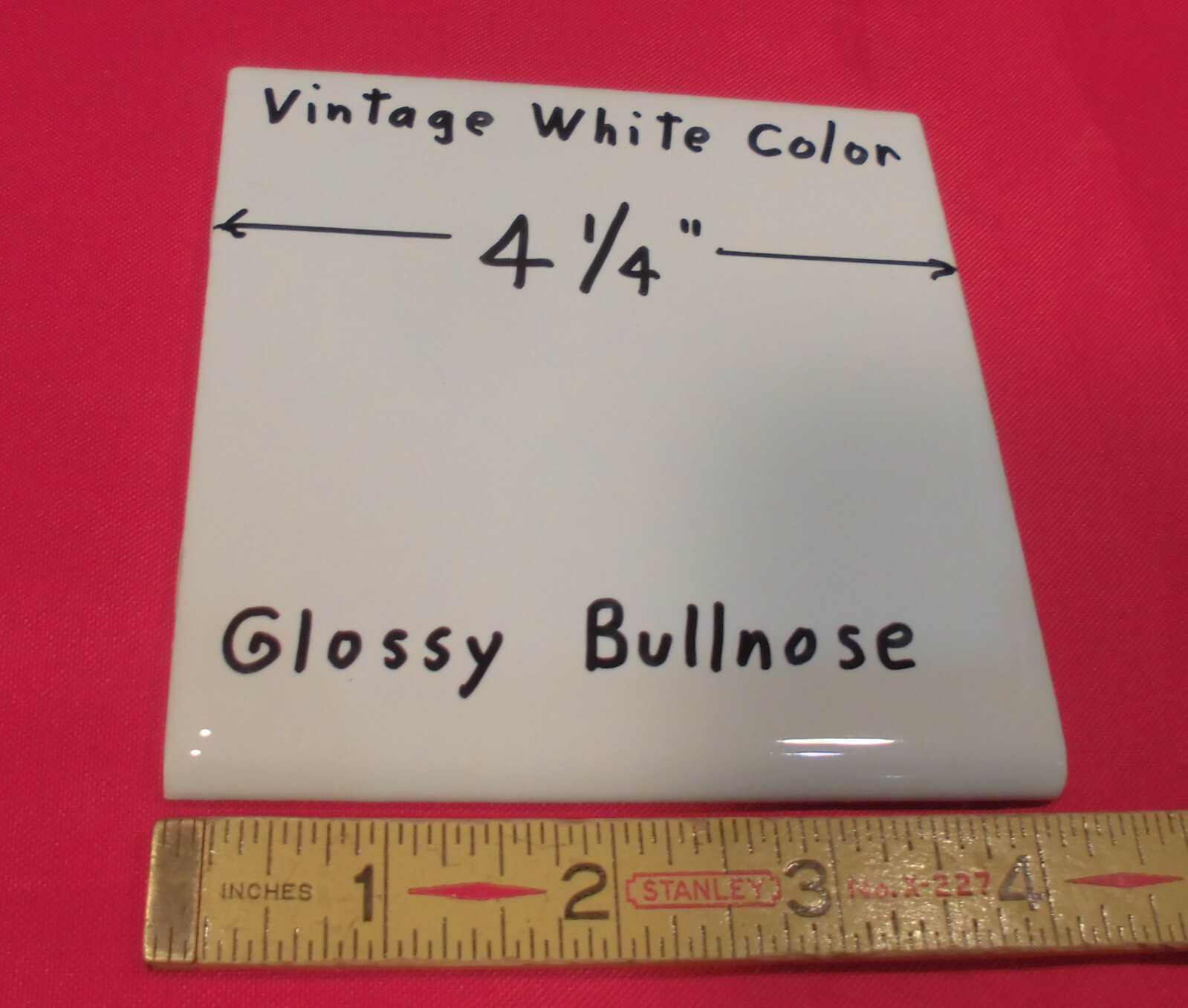 1 pc. *Vintage White* 4-1/4″ Glossy Ceramic Bullnose Trim Tile: Flat Type, NEW
