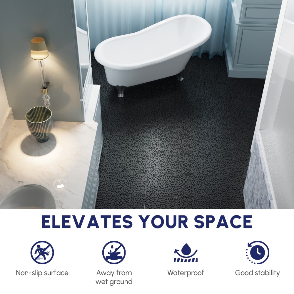 60Pcs 12 x 12 Inch Black Interlocking Deck Tiles Plastic Anti-slip Bathroom