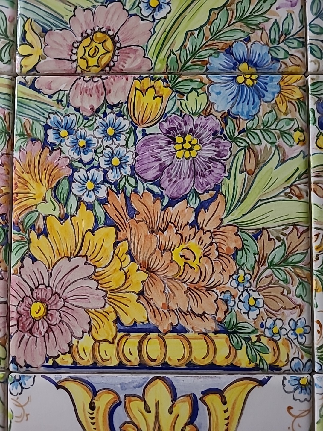 Hand Painted Tile Mural Floral 18″x24″