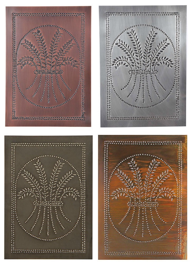 4 Punched Tin Panels ~ Handcrafted Vertical Rustic Country Wheat in 4 Finishes