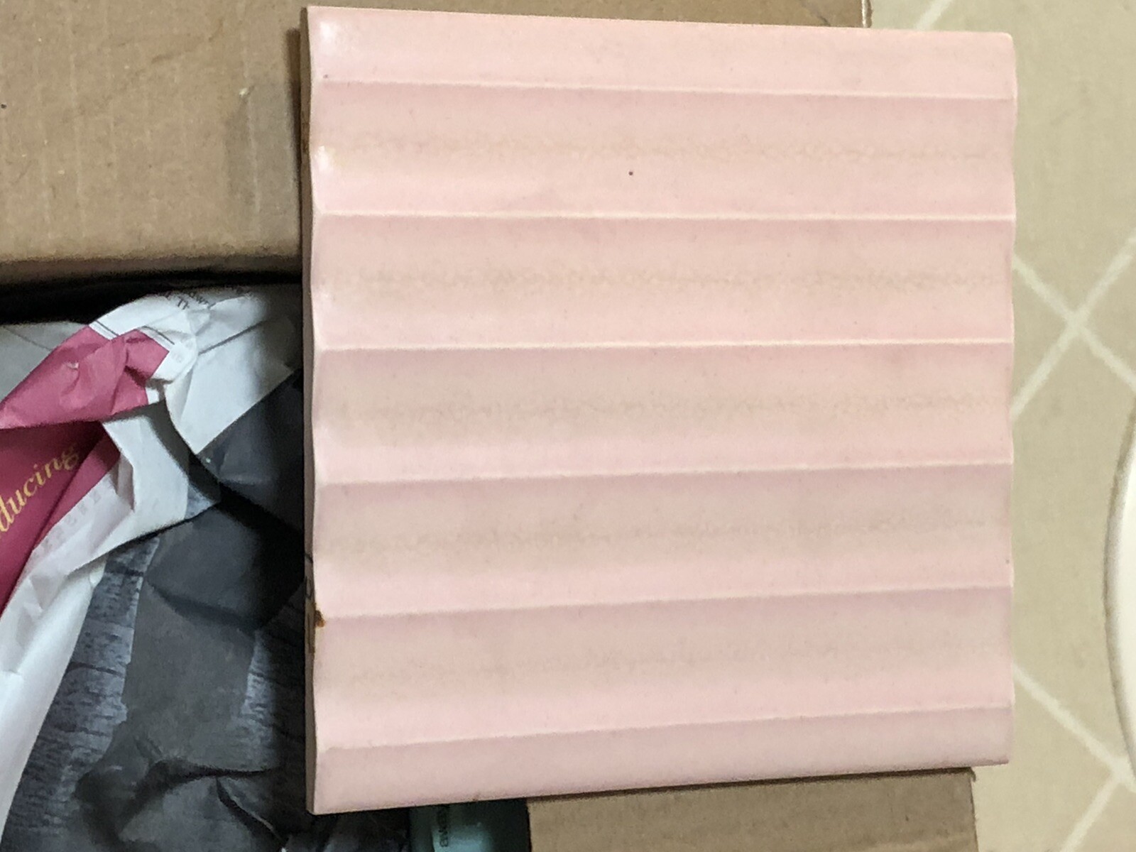 Original 1950’s Mid Century Pomona 6”x6” Bevel Tiles – Shell Pink (10 Total)