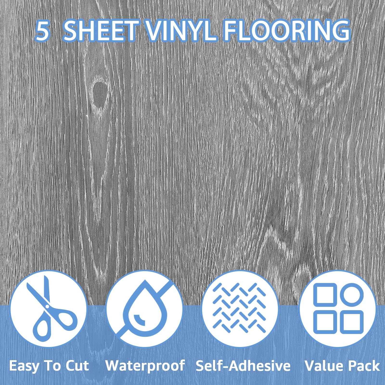 Akolafe 5 Sheet Vinyl Flooring 12 X 12 Peel And Stick Floor Tile Waterproof