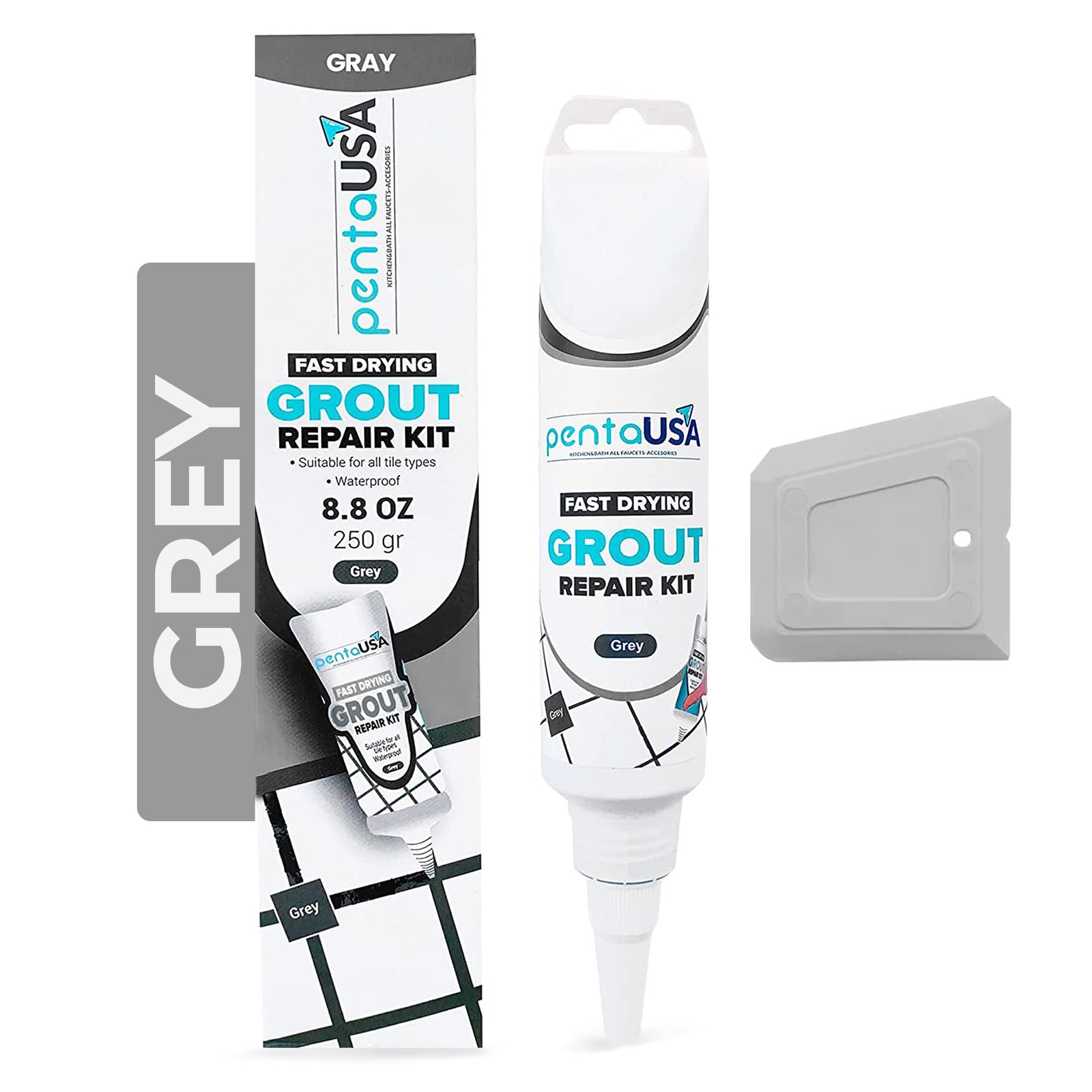 PentaUSA Tile Grout Repair Kit – Grey Filler, Triple Protection,