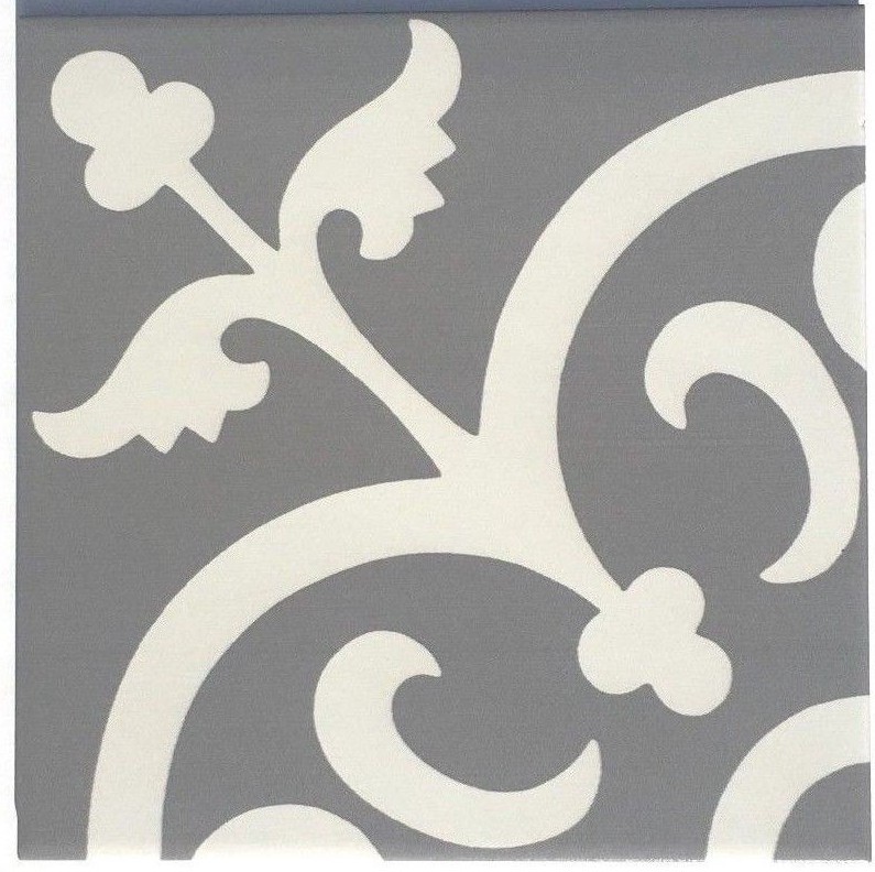 Flora Encaustic Soft Gray White 8×8 Satin Glaze Ceramic Tile (PER PIECE)