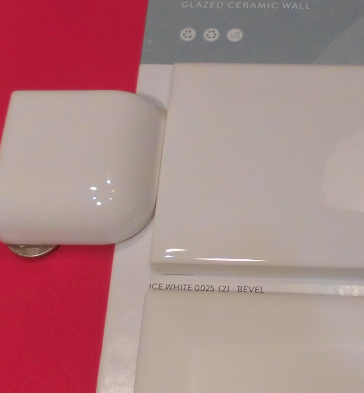 2 pcs. *Glossy Ice White* 2″ X 2″ X 5/8″ Ceramic Bullnose Radius Corner Tiles