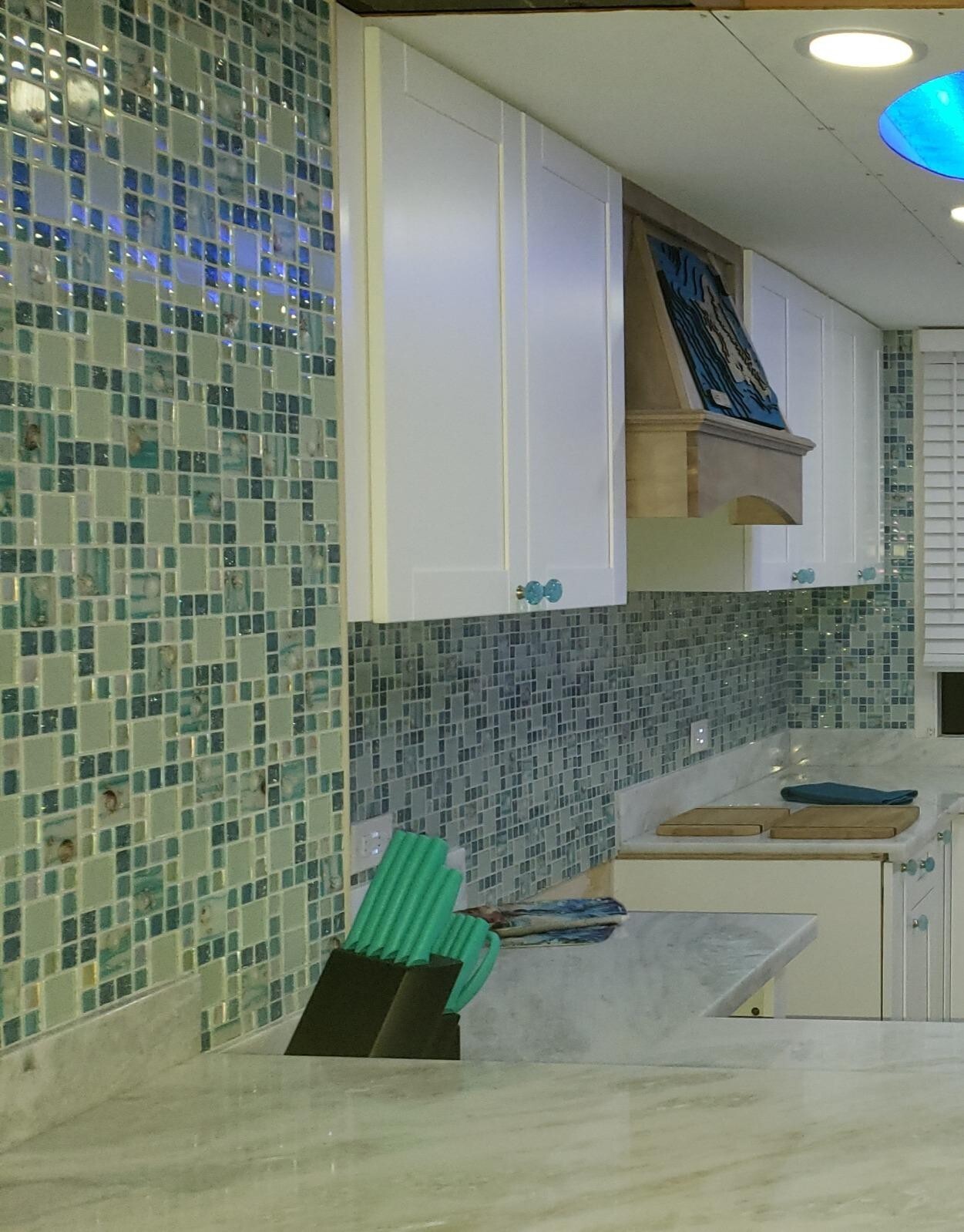 Glossy Glass Tile Crackle Mosaic Wall Tiles Blue Sky Coastal Kitchen Backsplash