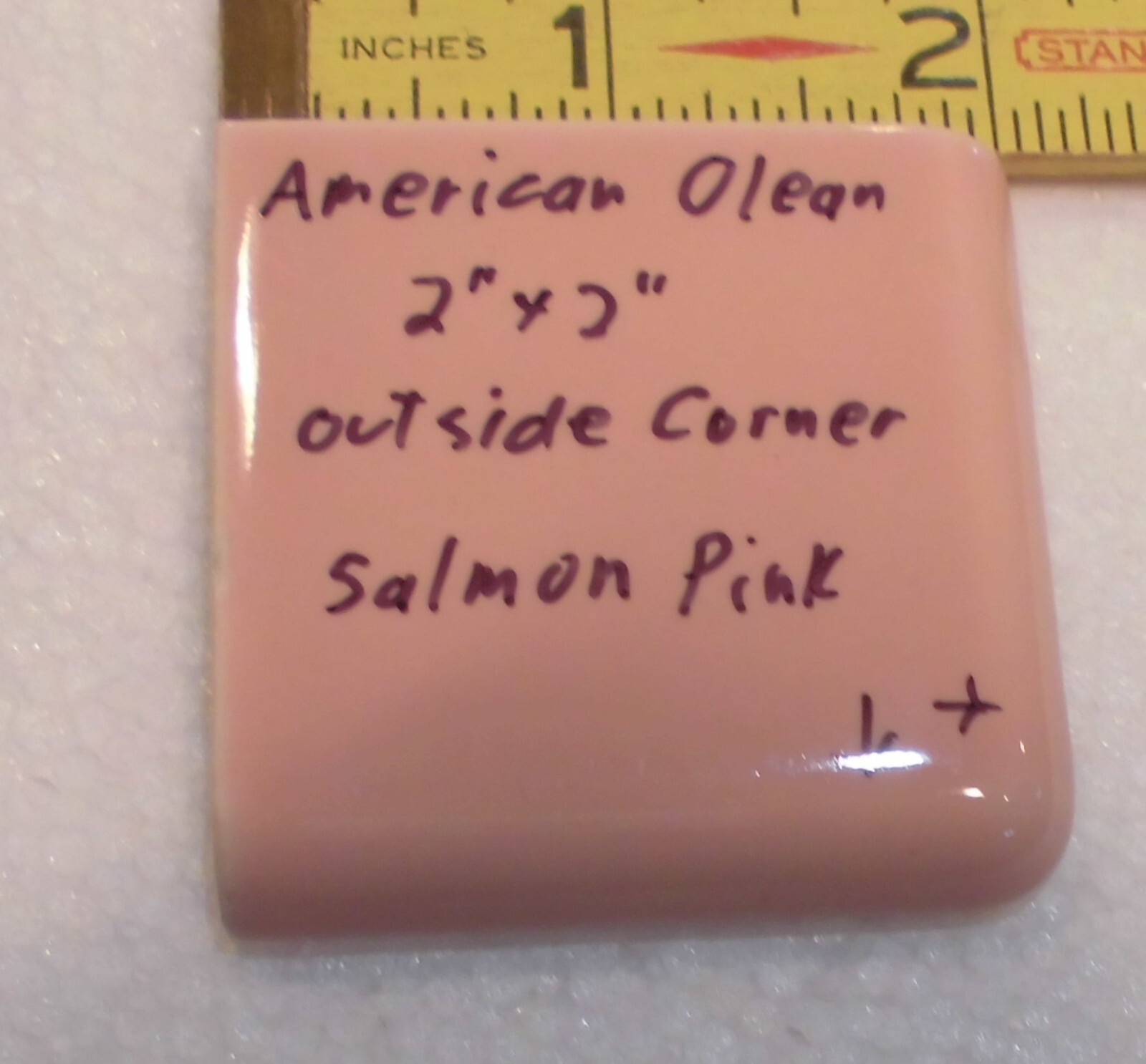 1 pc. Salmon Pink: 2″ X 2″ X 5/16″ Glossy Ceramic Surface Bullnose Corner Tile