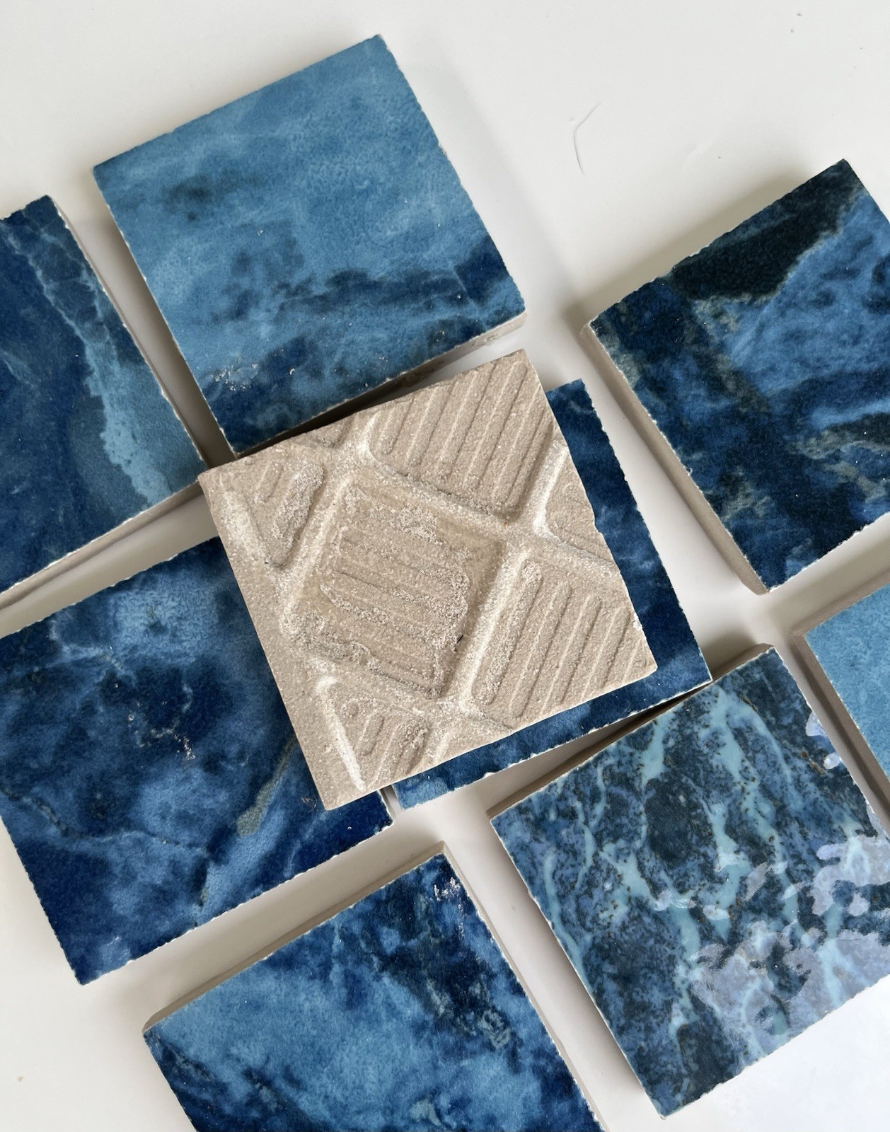 Glazed Ocean Blue Ceramic Tile Set Of 9 2×2 Inches. Waterproof