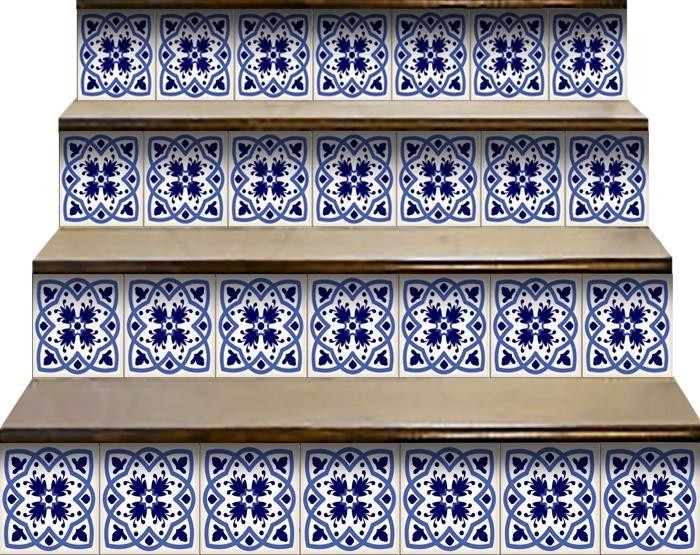 HomeRoots 399829 8 x 8 in. Blue & White Mosaic Peel & Stick Removable Tiles
