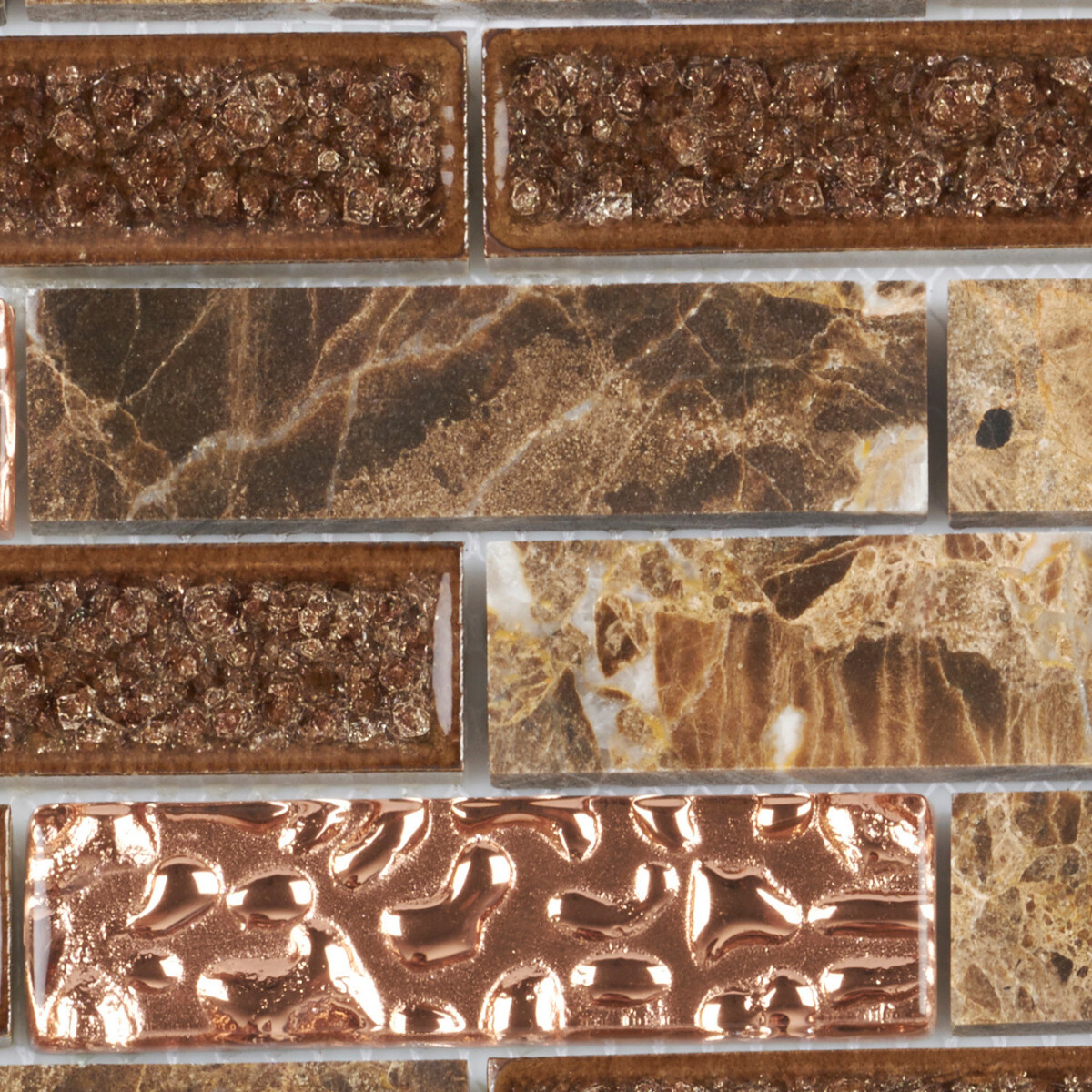 Brown Marble Mosaic Tile Rose Gold Crackle Glass Brick Joint Kitchen Backsplash