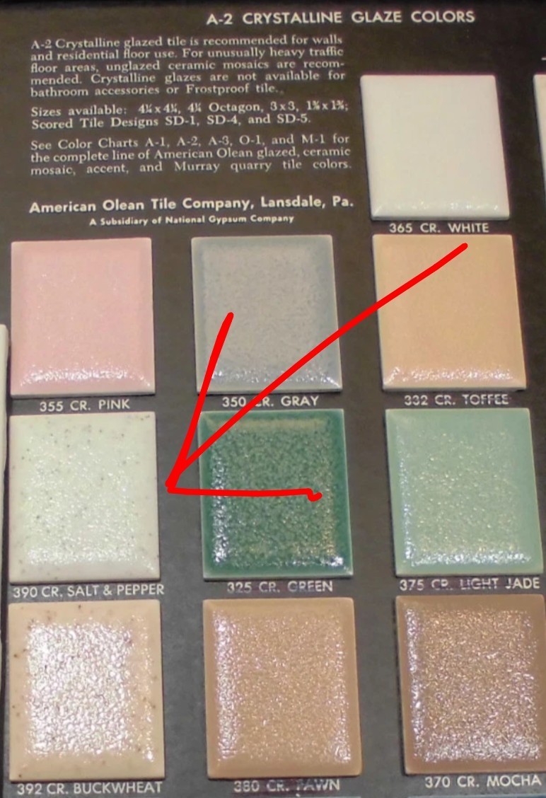 1 pc. Crystal Ceramic Tile: Salt & Pepper, American Olean 4-1/4″ Scored in 3rds
