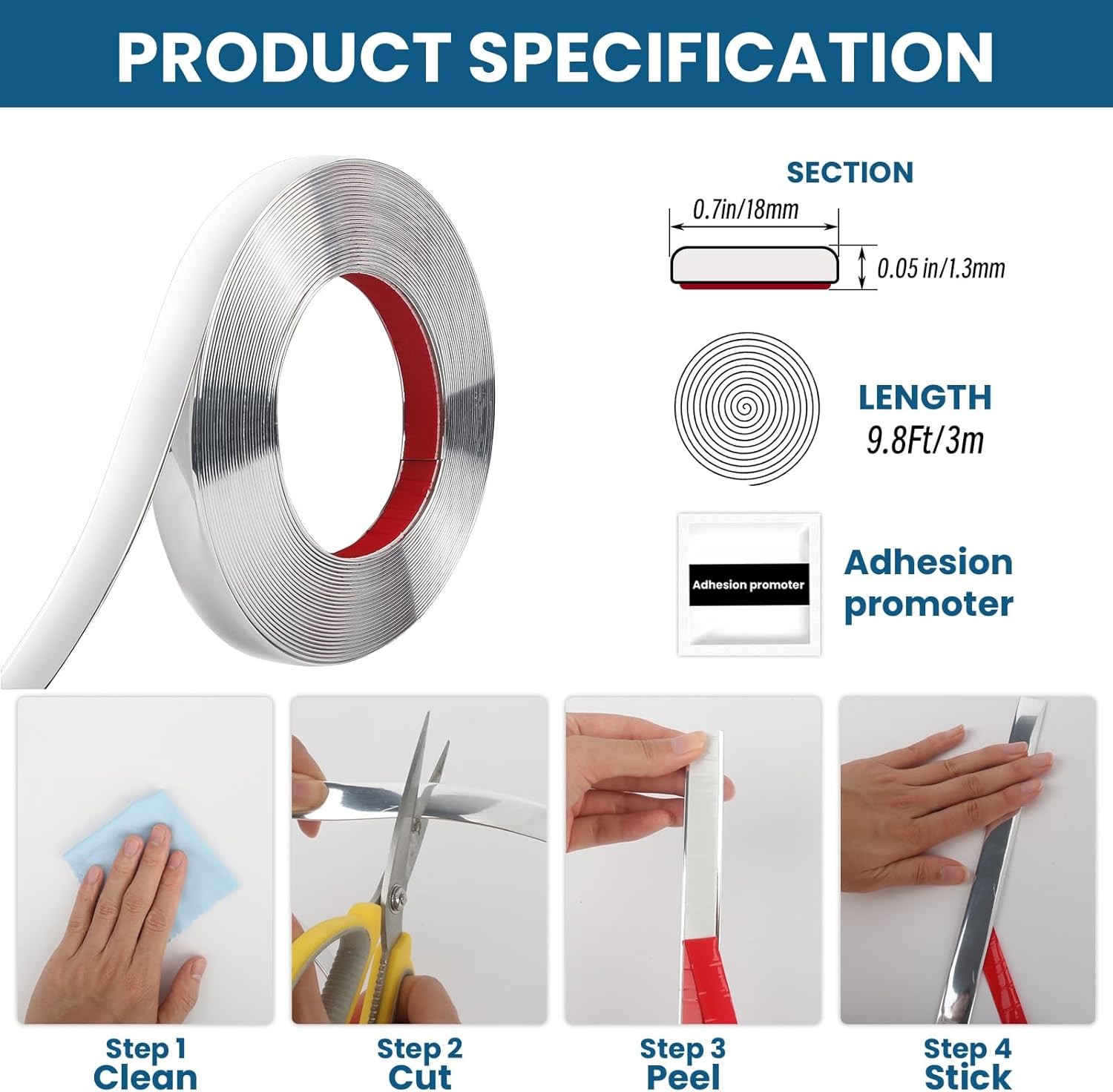 Peel and Stick Molding Trim Waterproof Mirror Tape Border Flexible Wall Trim Mol