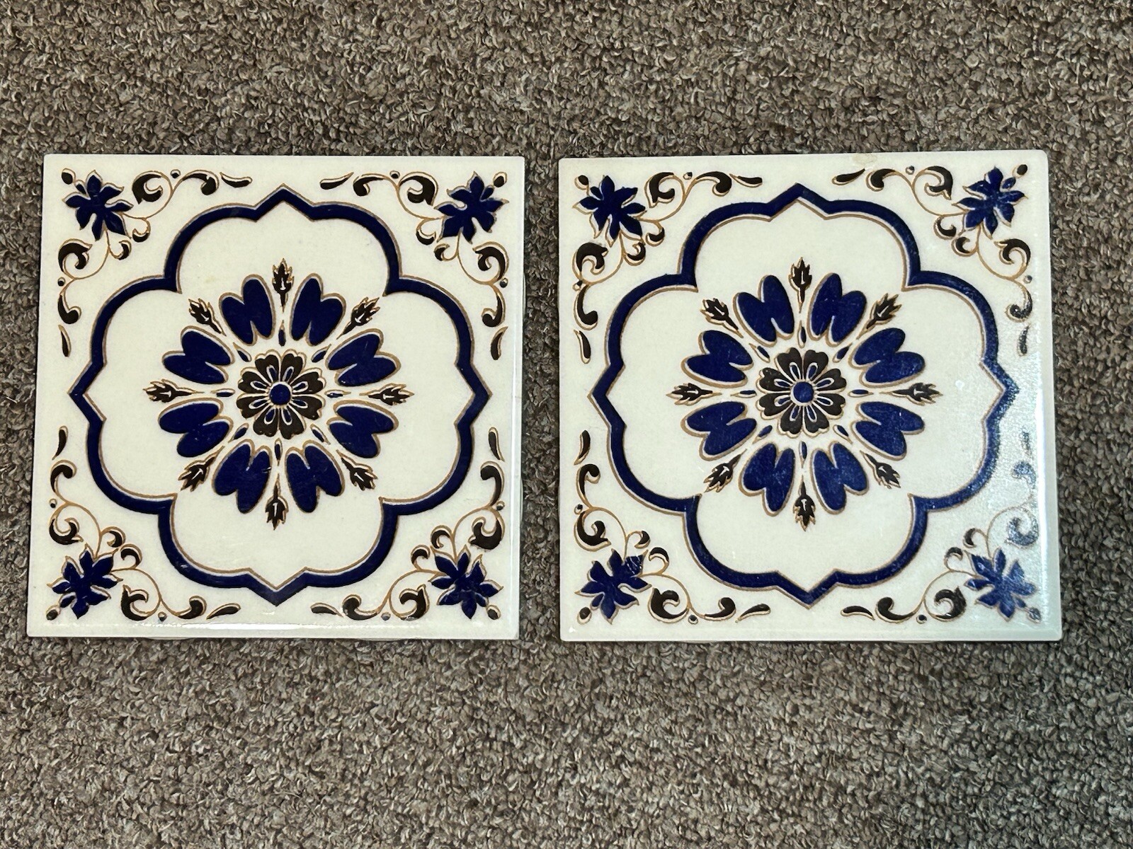 Lot of 2- 6 x 6 inch X 1/4 inch DAL-TILE Made In Mexico Blue-Brown