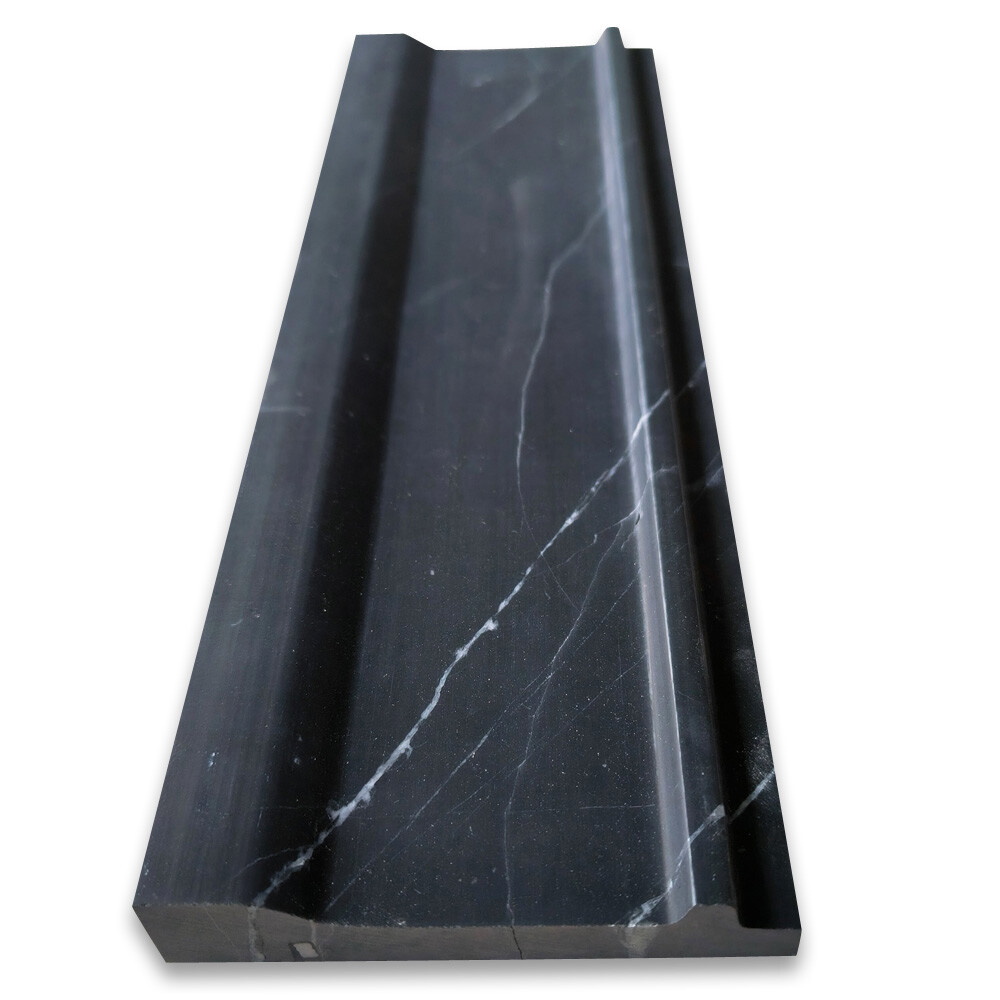 N03H Nero Marquina Black Marble 4×12 Plaza Trim Molding Honed