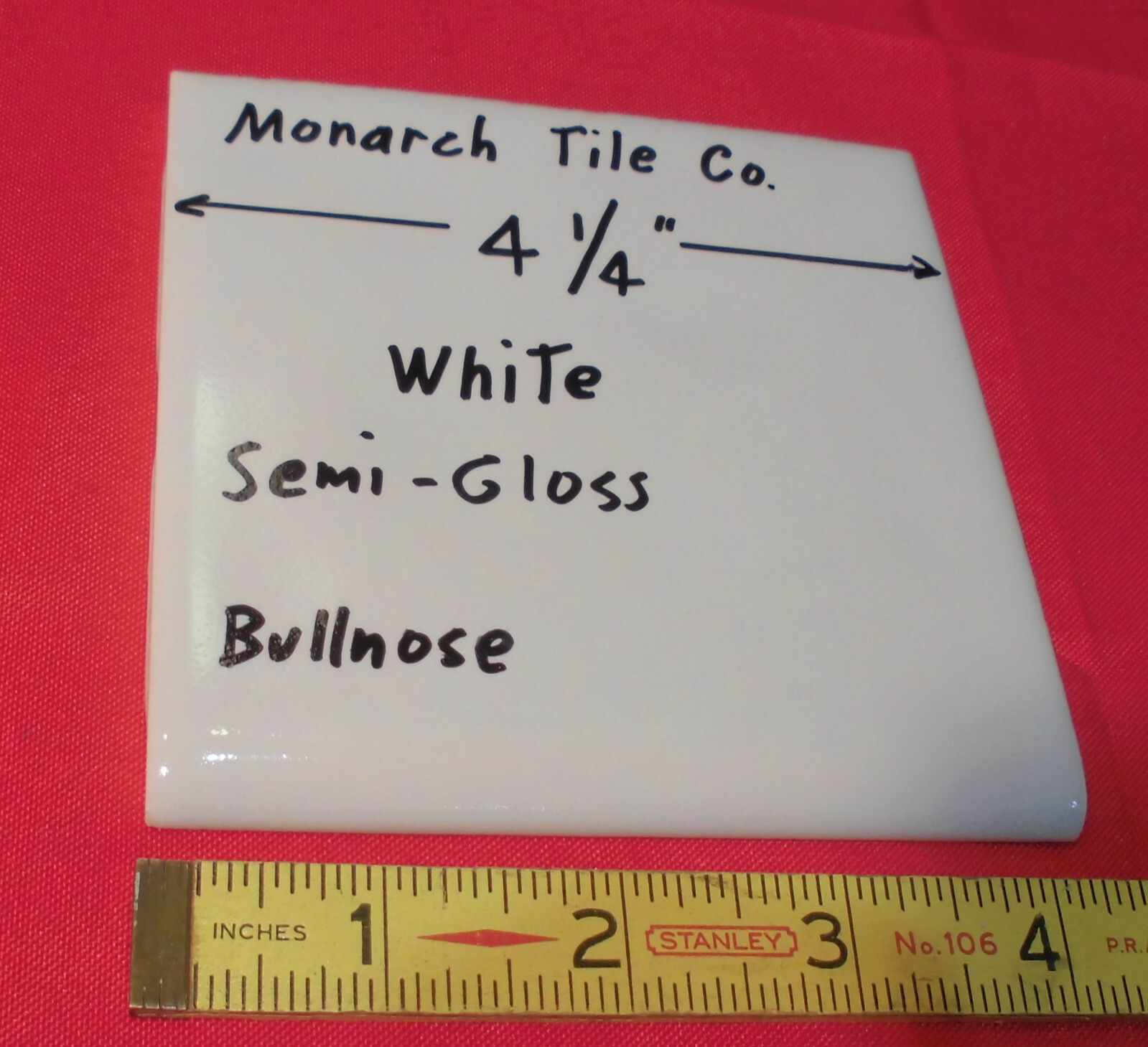 1 pc. Bumpy White Glossy Ceramic Tile 4-1/4″ Thumb-Like Bumps; Monarch; Bullnose