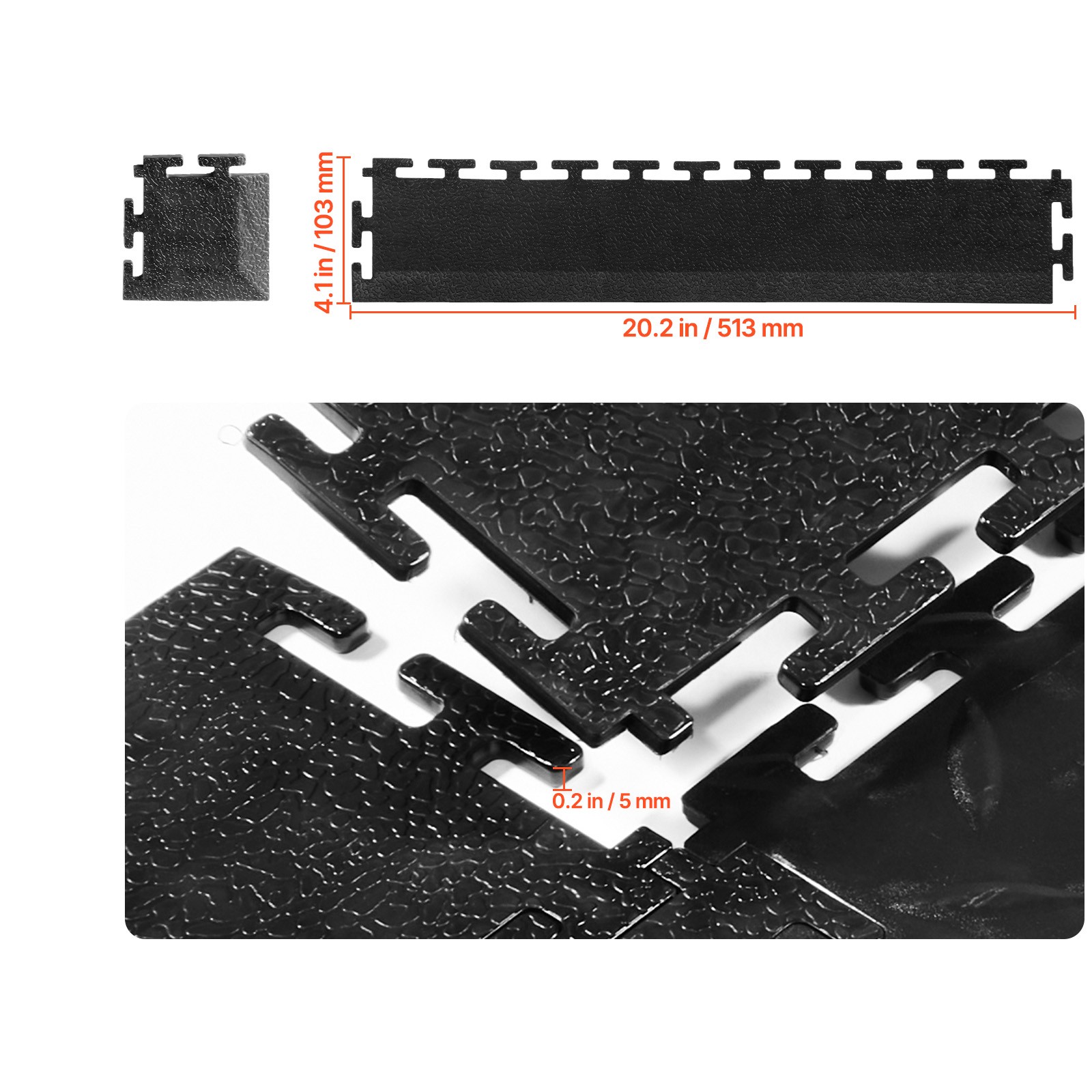Uimoso Male Garage Floor Edge Kit with 12 Edges and 4 Corners, Black PVC