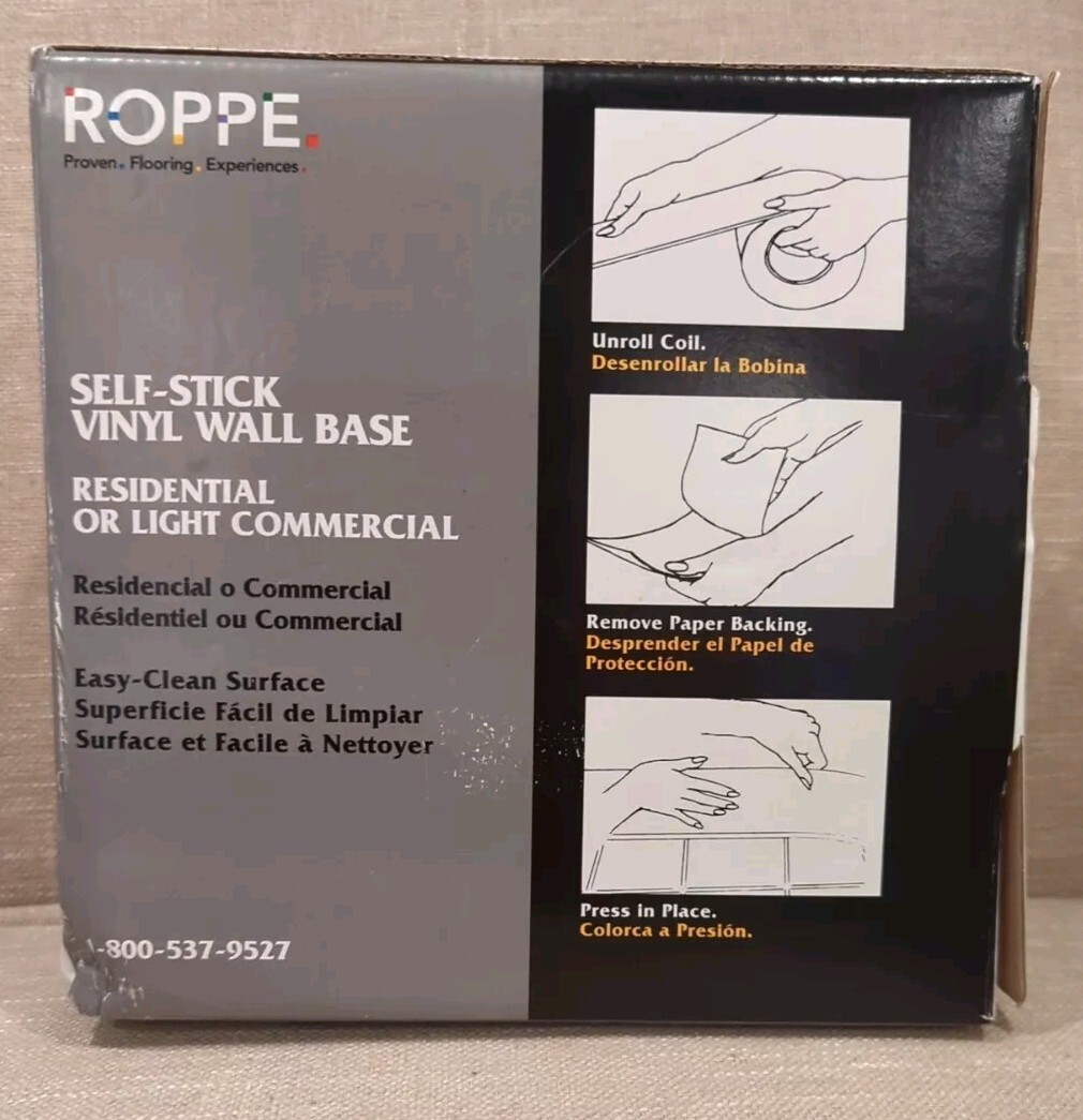 Self-Stick Vinyl Wall Cove Base Roppe Corp 4″ X 20′ Flooring Open Box Wallbase